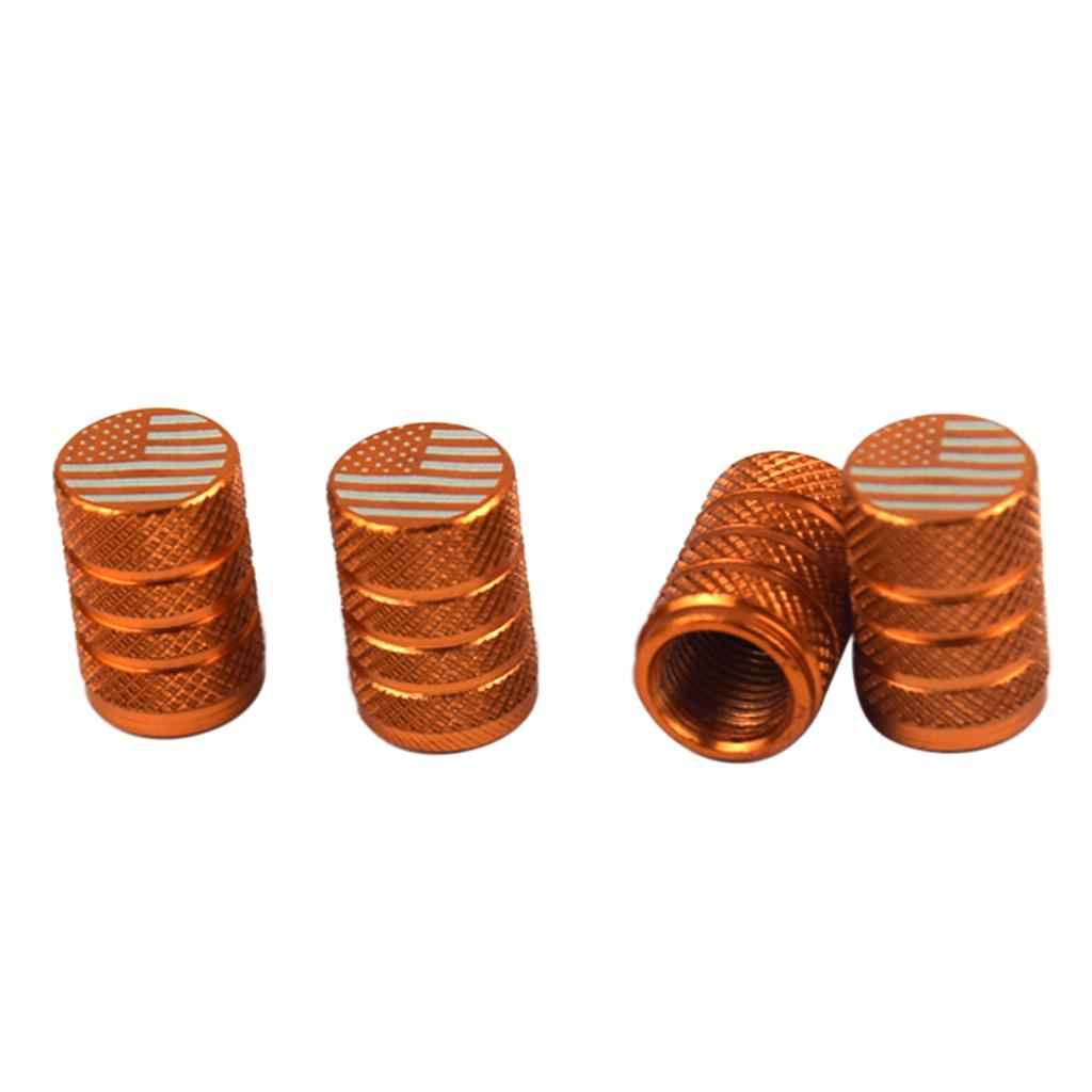 USA American Flag - Tire Rim Valve Stem Caps - Aluminum Orange