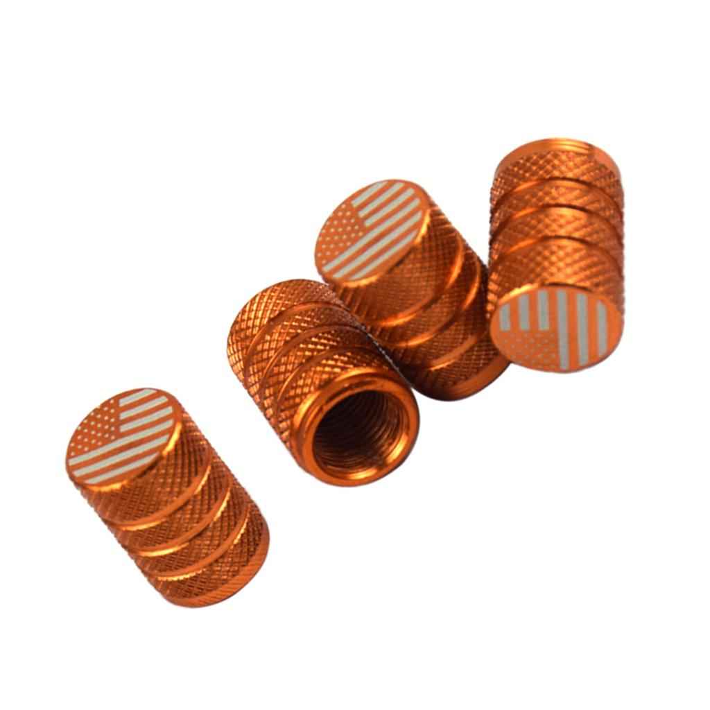 USA American Flag - Tire Rim Valve Stem Caps - Aluminum Orange