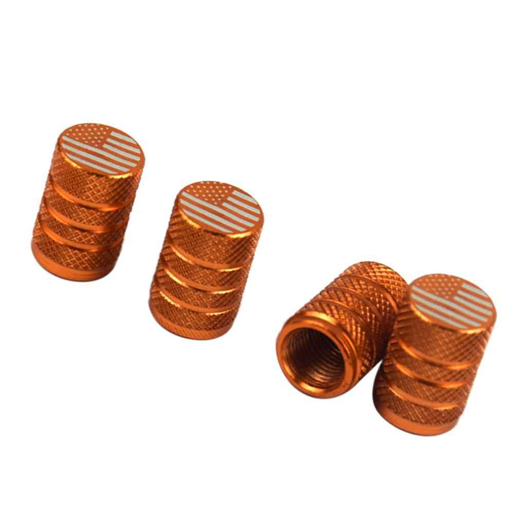 USA American Flag - Tire Rim Valve Stem Caps - Aluminum Orange