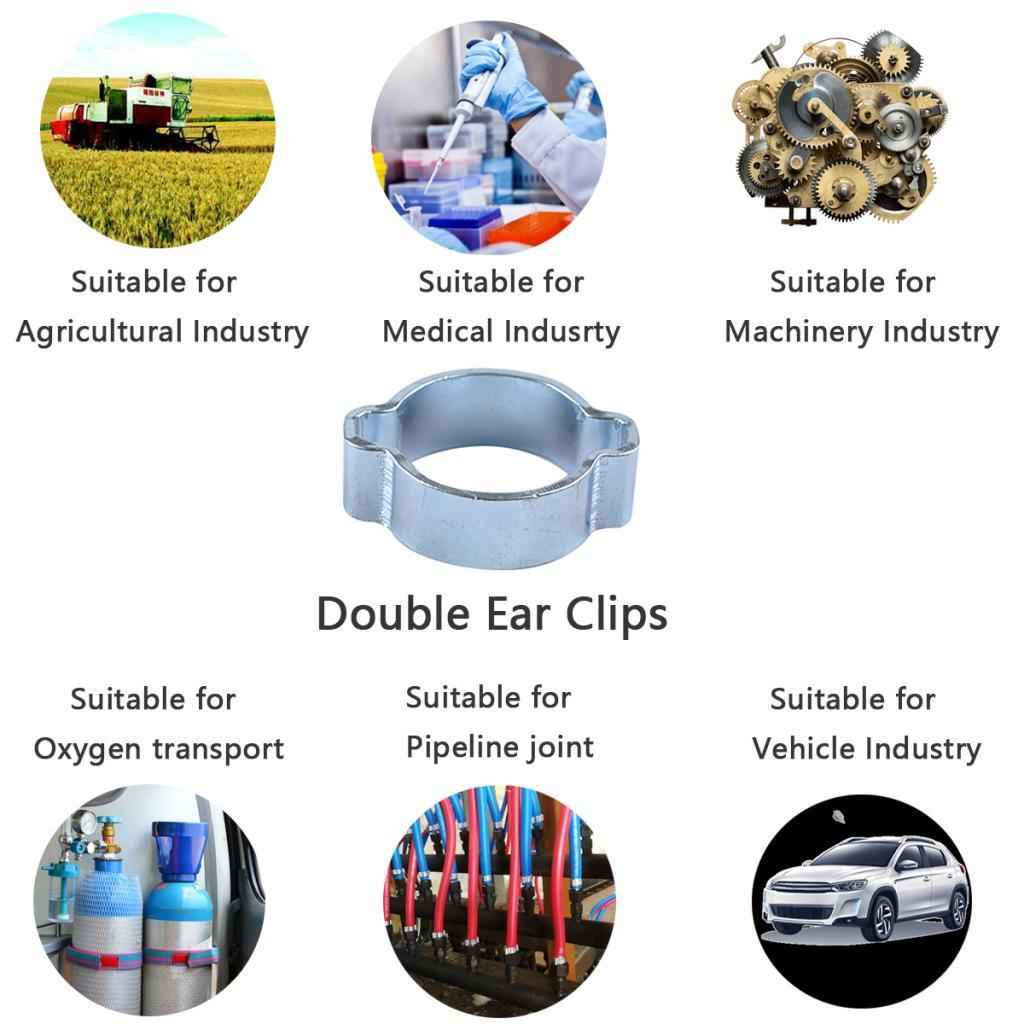 13-15MM DOUBLE EAR CLIPS ,O CLAMP ,ZINC PLATED STEEL ,10 PACK