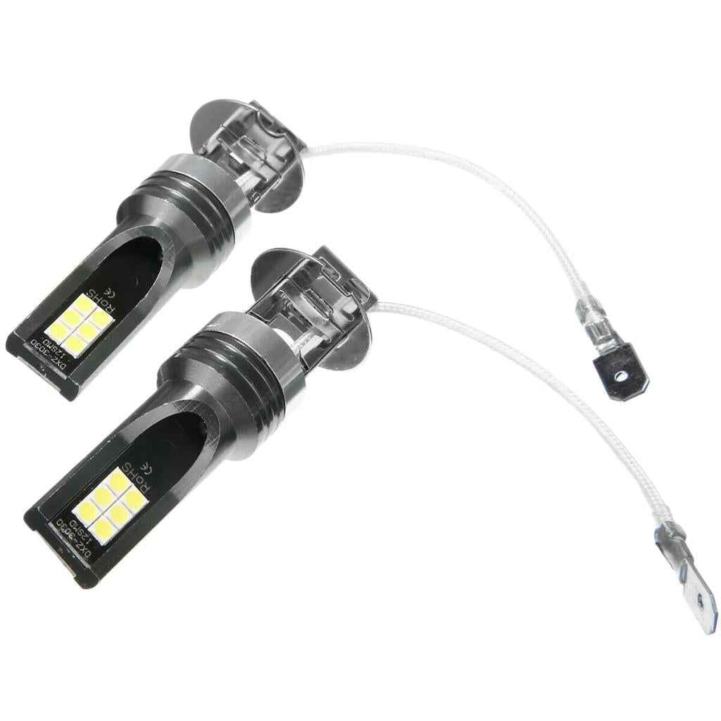 H3 3030 12LED 1200LM Fog Driving Lights DRL Headlight Kit Bulbs 6500K White