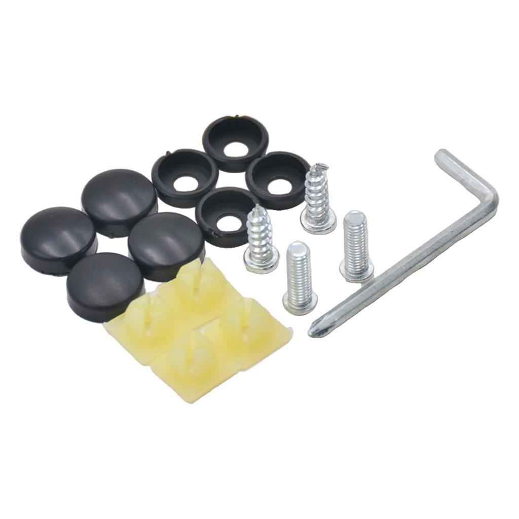 Stainless Steel License Plate Frame Screws Fasteners + Black Screw Caps Assy
