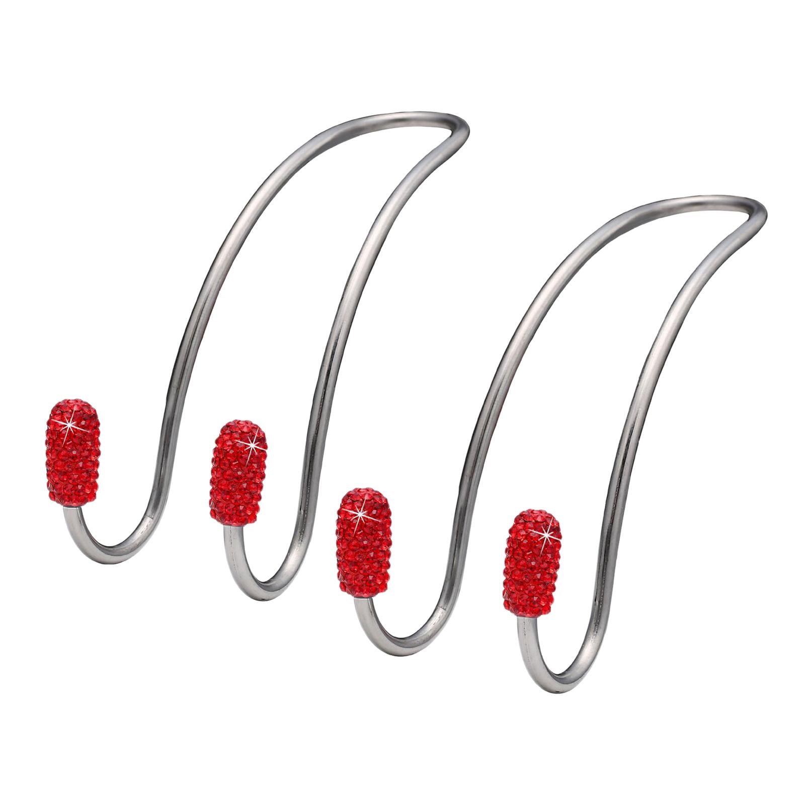 2x2Pcs Car Head Rest Hanger Hooks Grocery Purse Bags Organizer Red