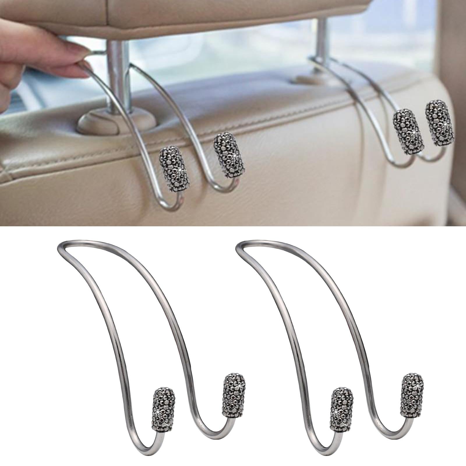 2x2Pcs Car Head Rest Hanger Hooks Grocery Purse Bags Organizer Brilliant Black