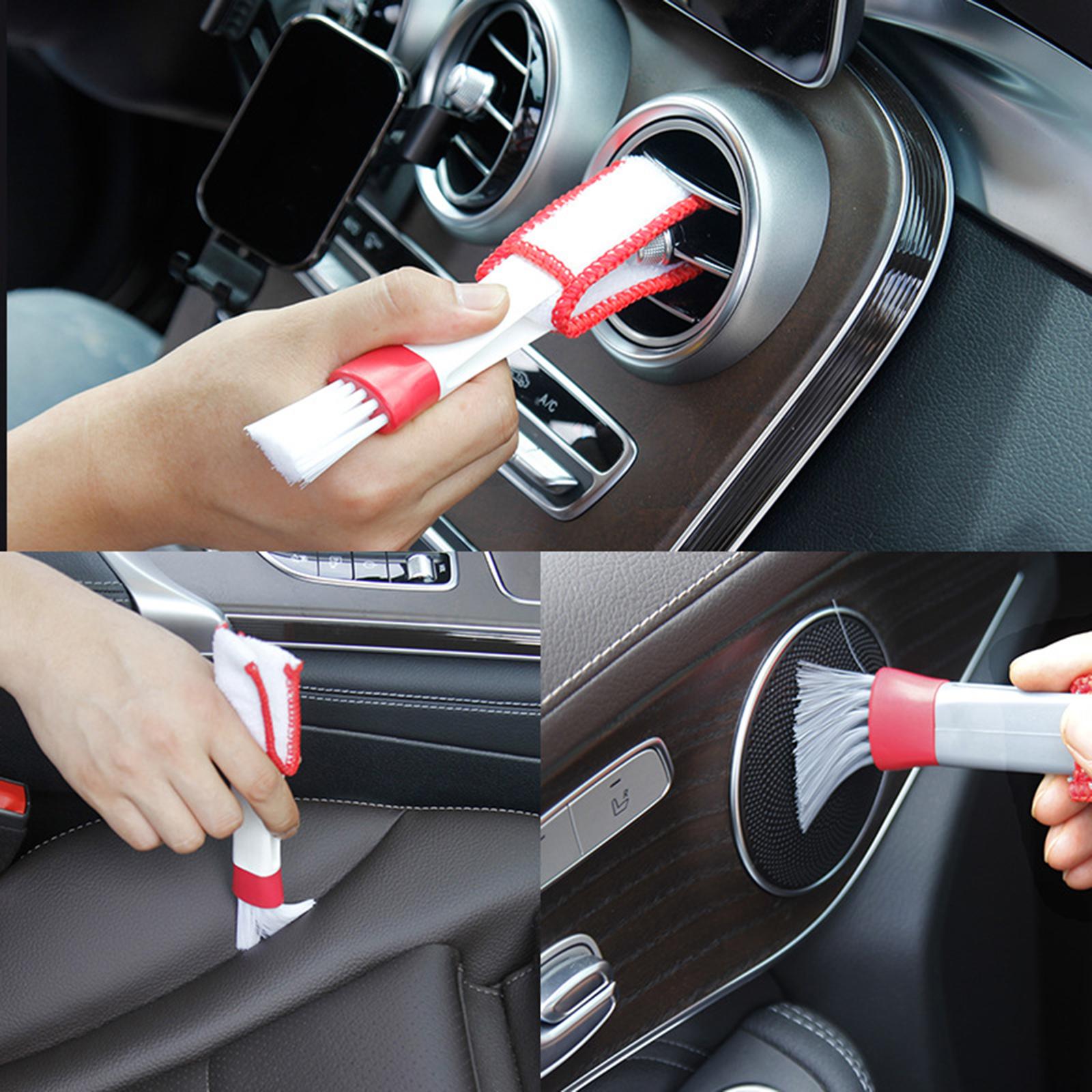3xCar AC Vent Brush Window Blinds Dust Cleaner Duster Cleaning Brush Red White