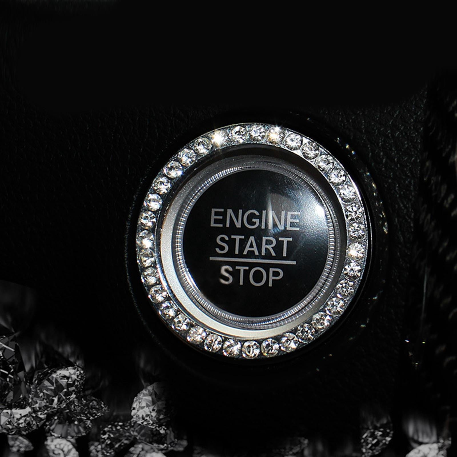 4xBling Rings Shiny Start Button Rhinestone Ignition Push Button Trim Red