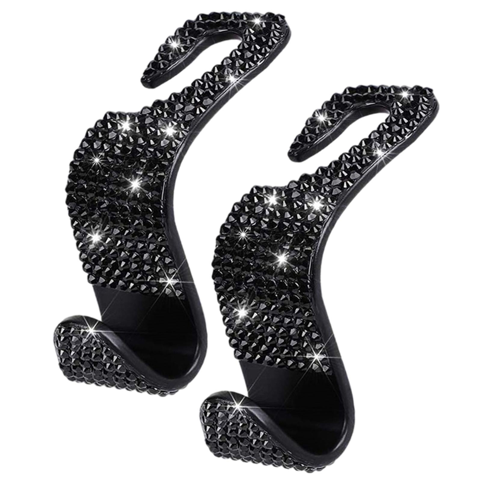 3x2Count Rhinestone Diamond Car Seatback Storage Hook Hanger Black