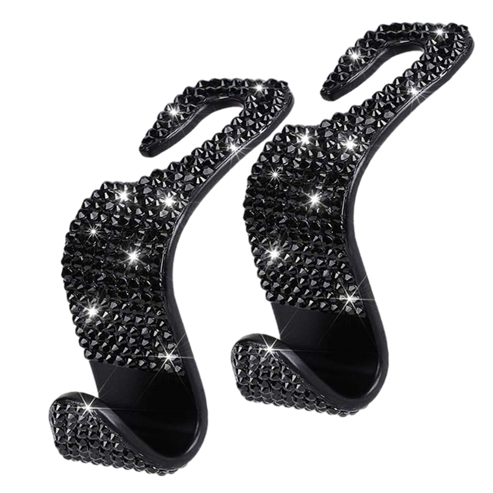 2x2Count Rhinestone Diamond Car Seatback Storage Hook Hanger Black