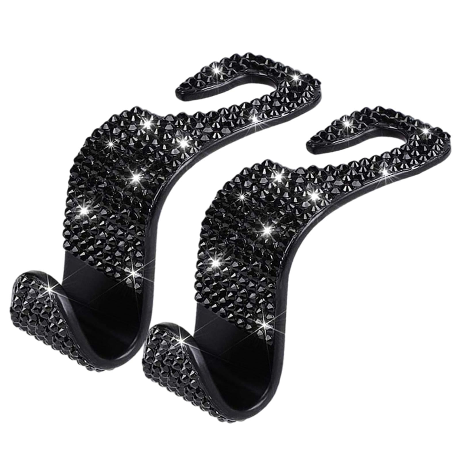 2x2Count Rhinestone Diamond Car Seatback Storage Hook Hanger Black