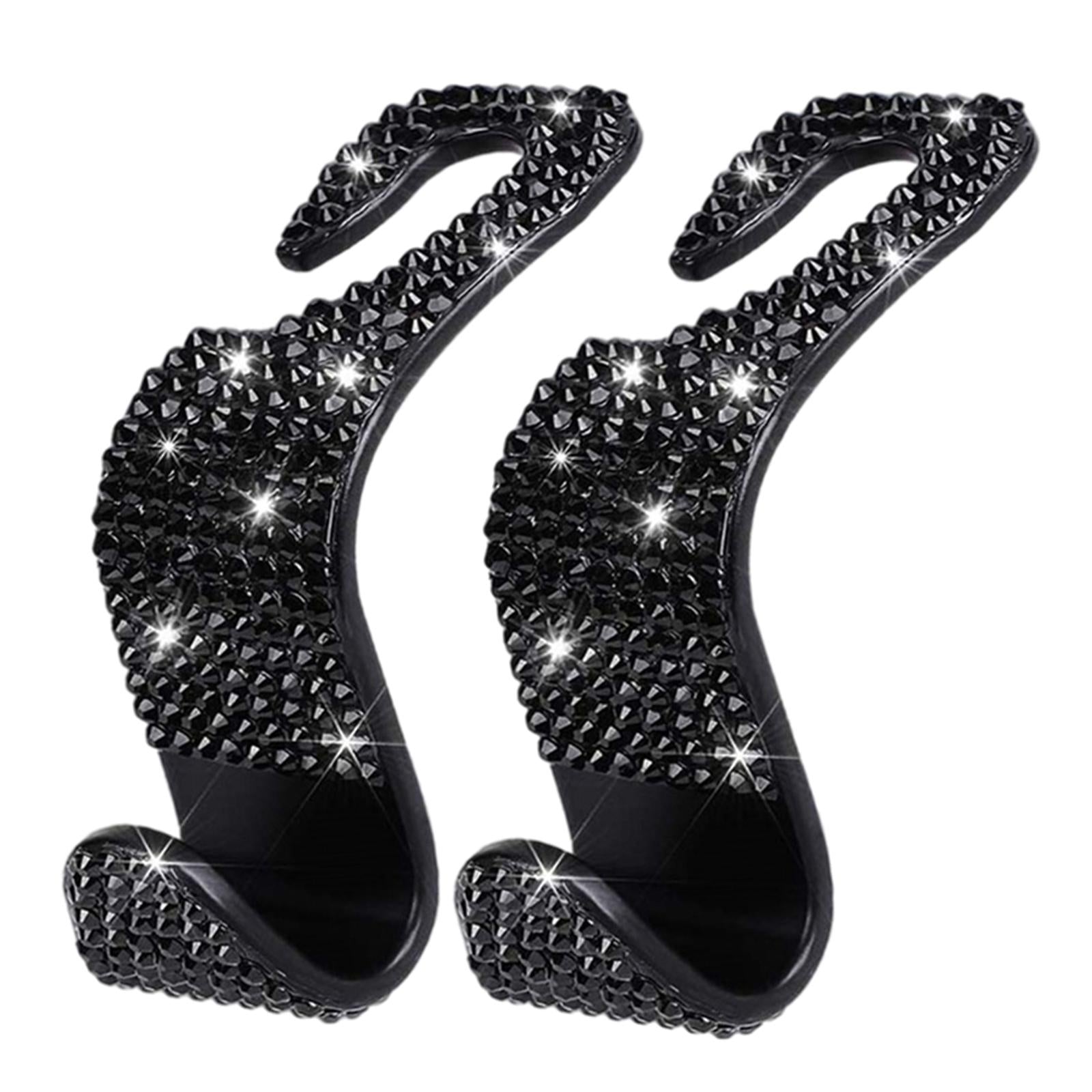 2x2Count Rhinestone Diamond Car Seatback Storage Hook Hanger Black