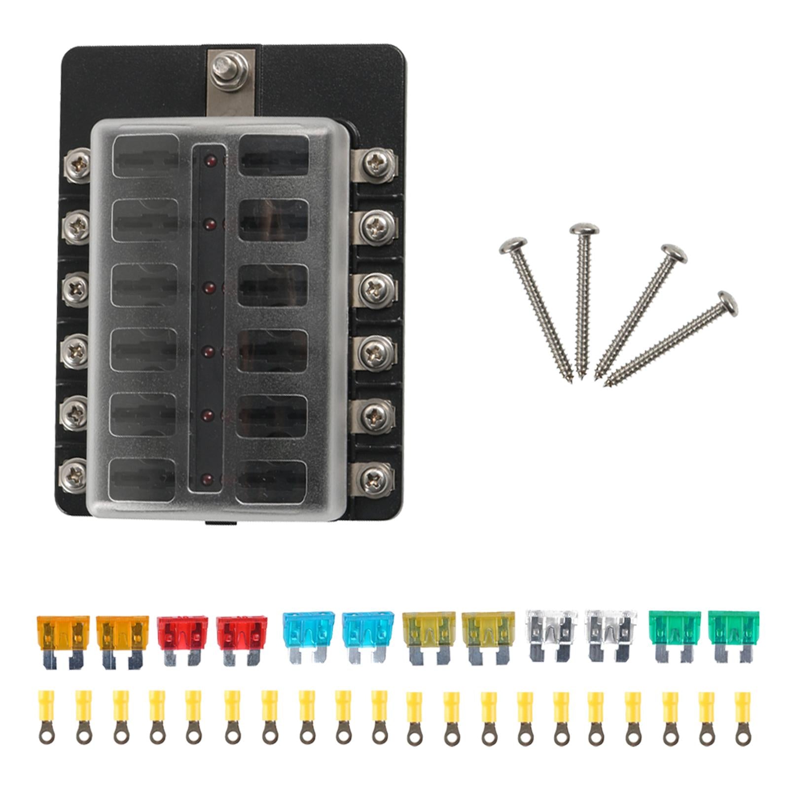 12 Way Blade Fuse Block 12 Circuit Fuse Box Holder for Truck Boat Marine RV