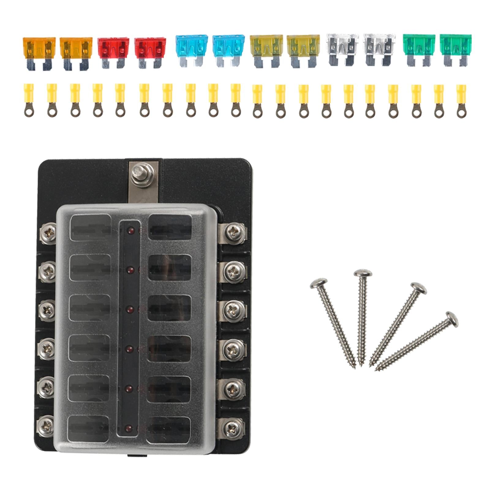 12 Way Blade Fuse Block 12 Circuit Fuse Box Holder for Truck Boat Marine RV