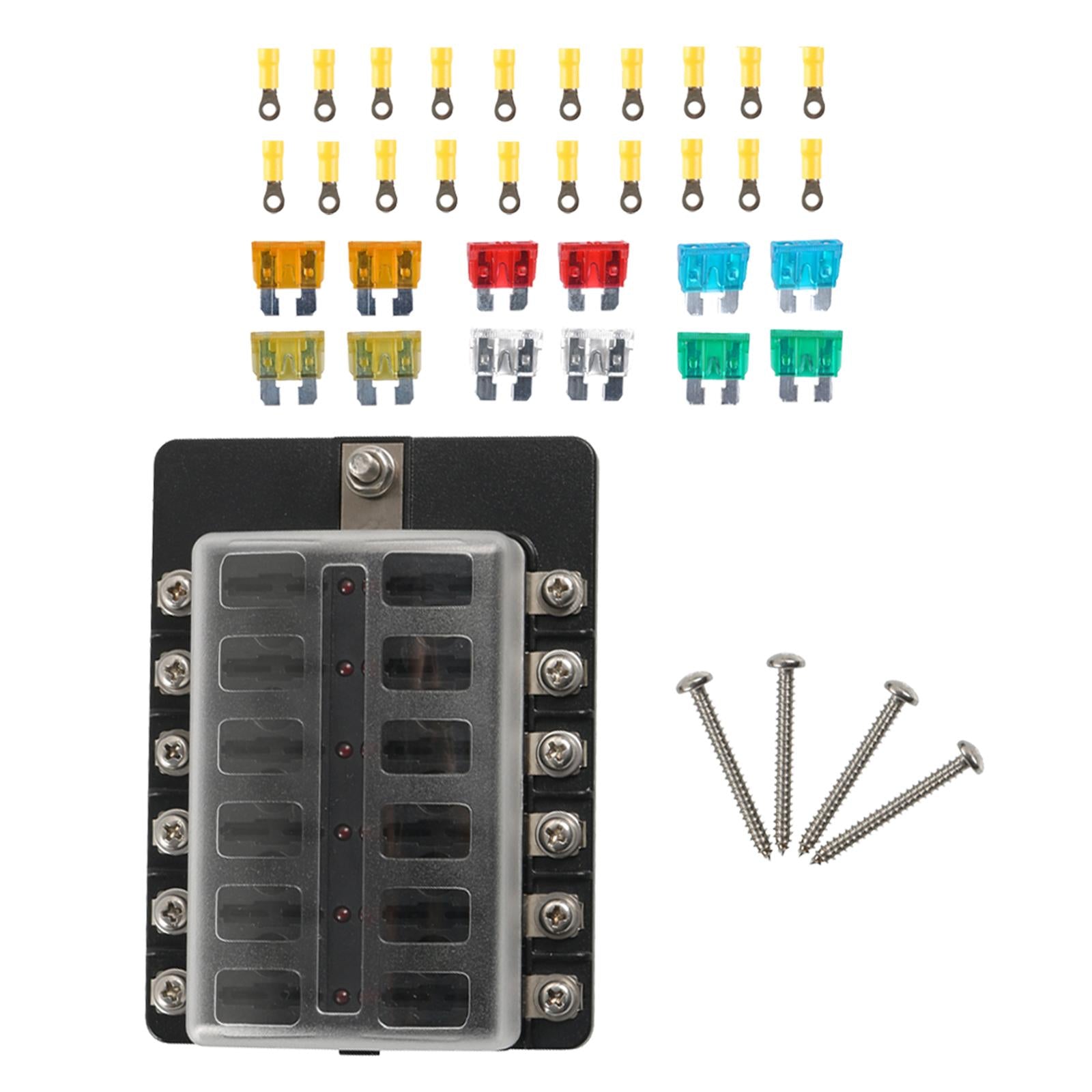 12 Way Blade Fuse Block 12 Circuit Fuse Box Holder for Truck Boat Marine RV