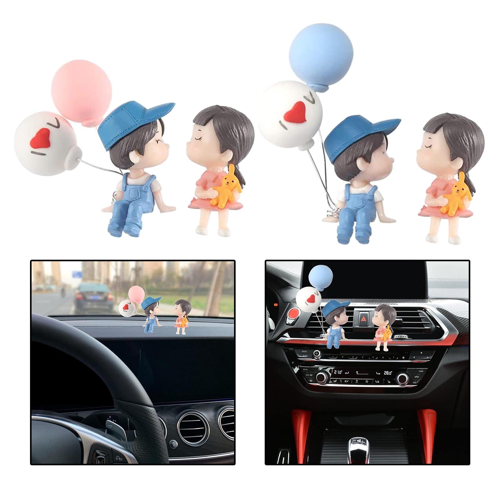 2 Pieces Car Dashboard Decorations Crafts for Themed Bedroom Desk Cab Blue Couple Doll