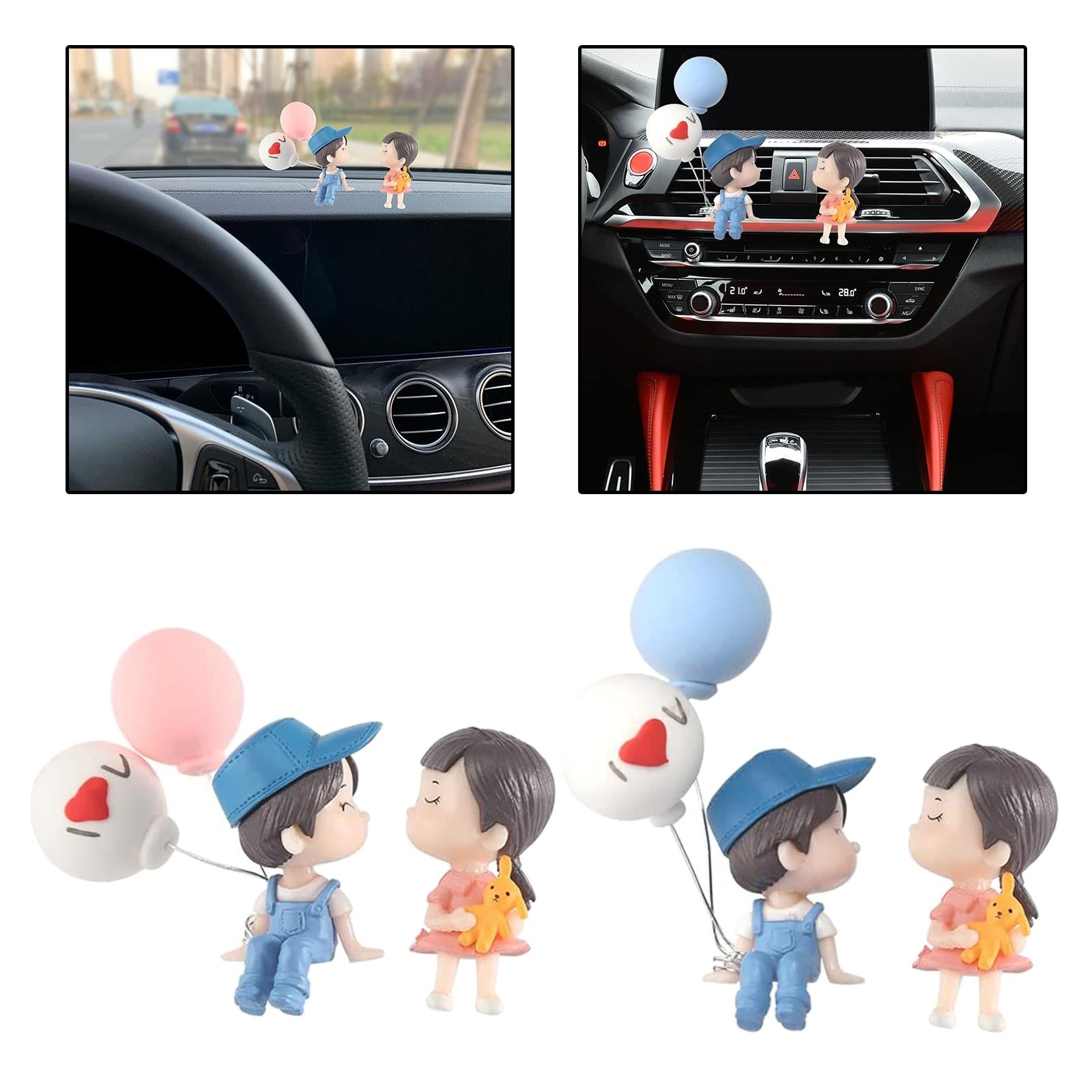 2 Pieces Car Dashboard Decorations Crafts for Themed Bedroom Desk Cab Blue Couple Doll