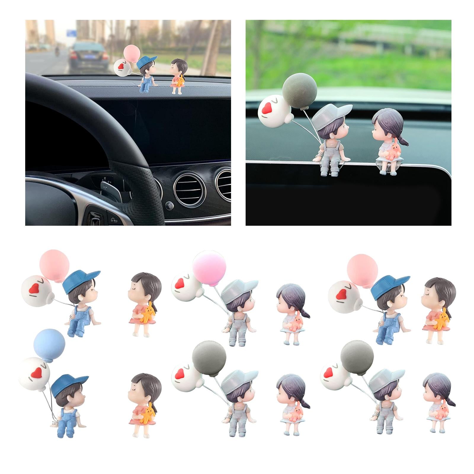 2 Pieces Car Dashboard Decorations Crafts for Themed Bedroom Desk Cab Blue Couple Doll