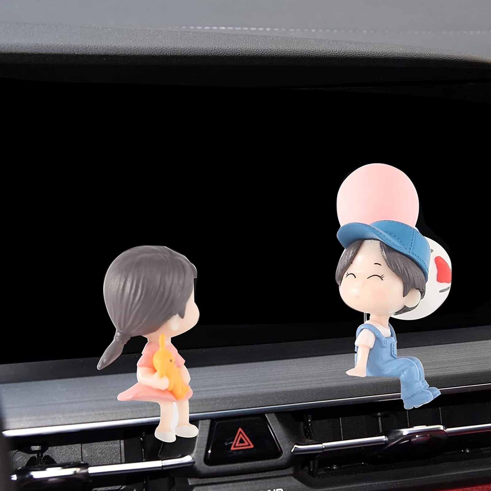 2 Pieces Car Dashboard Decorations Crafts for Themed Bedroom Desk Cab Blue Couple Doll