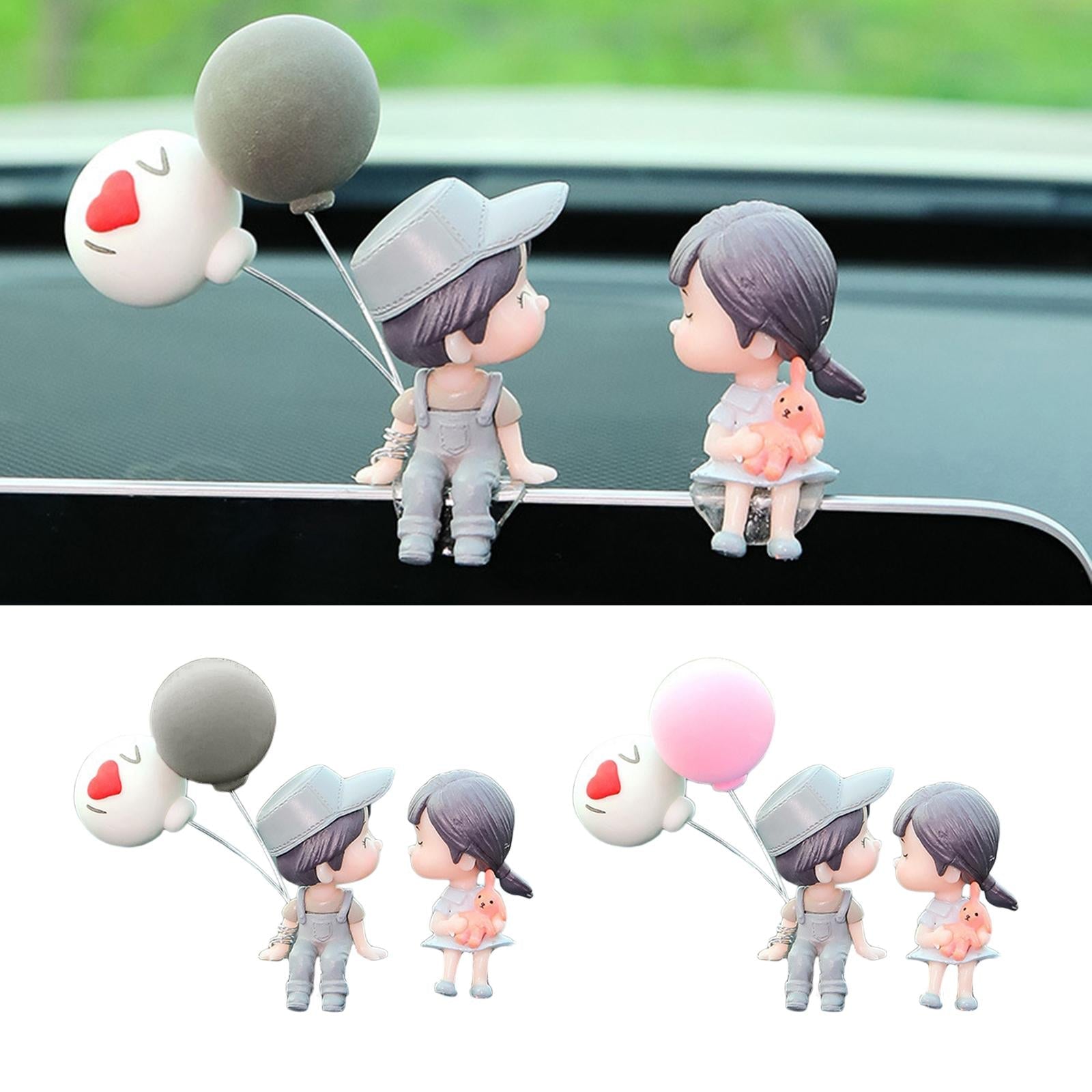 2 Pieces Car Dashboard Decorations Crafts for Themed Bedroom Desk Cab Grey Couple Doll