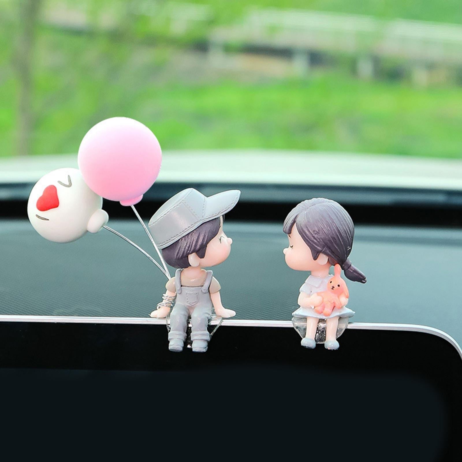 2 Pieces Car Dashboard Decorations Crafts for Themed Bedroom Desk Cab Grey Couple Doll