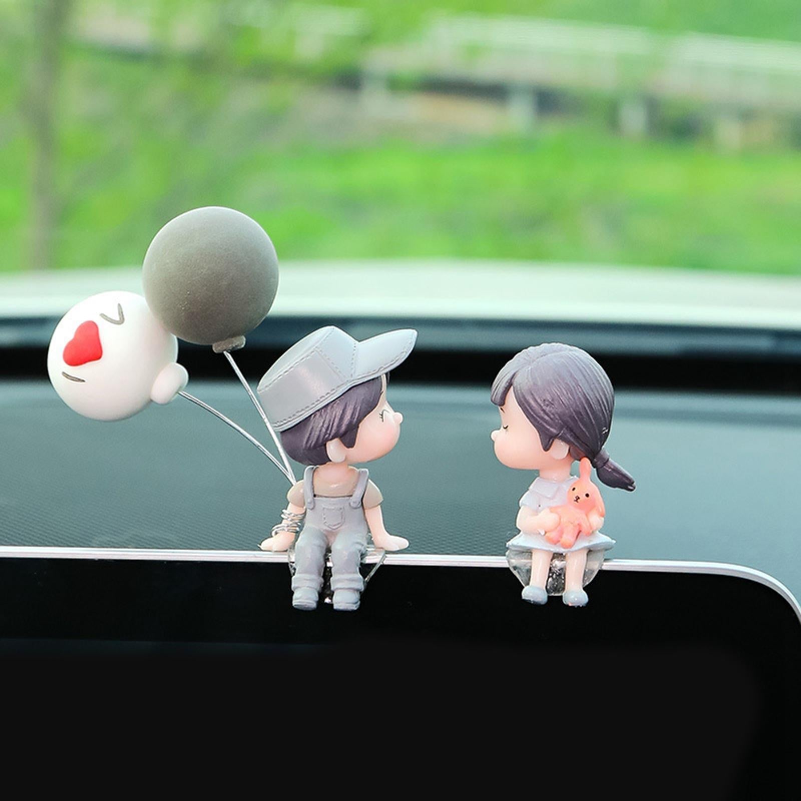 2 Pieces Car Dashboard Decorations Crafts for Themed Bedroom Desk Cab Grey Couple Doll