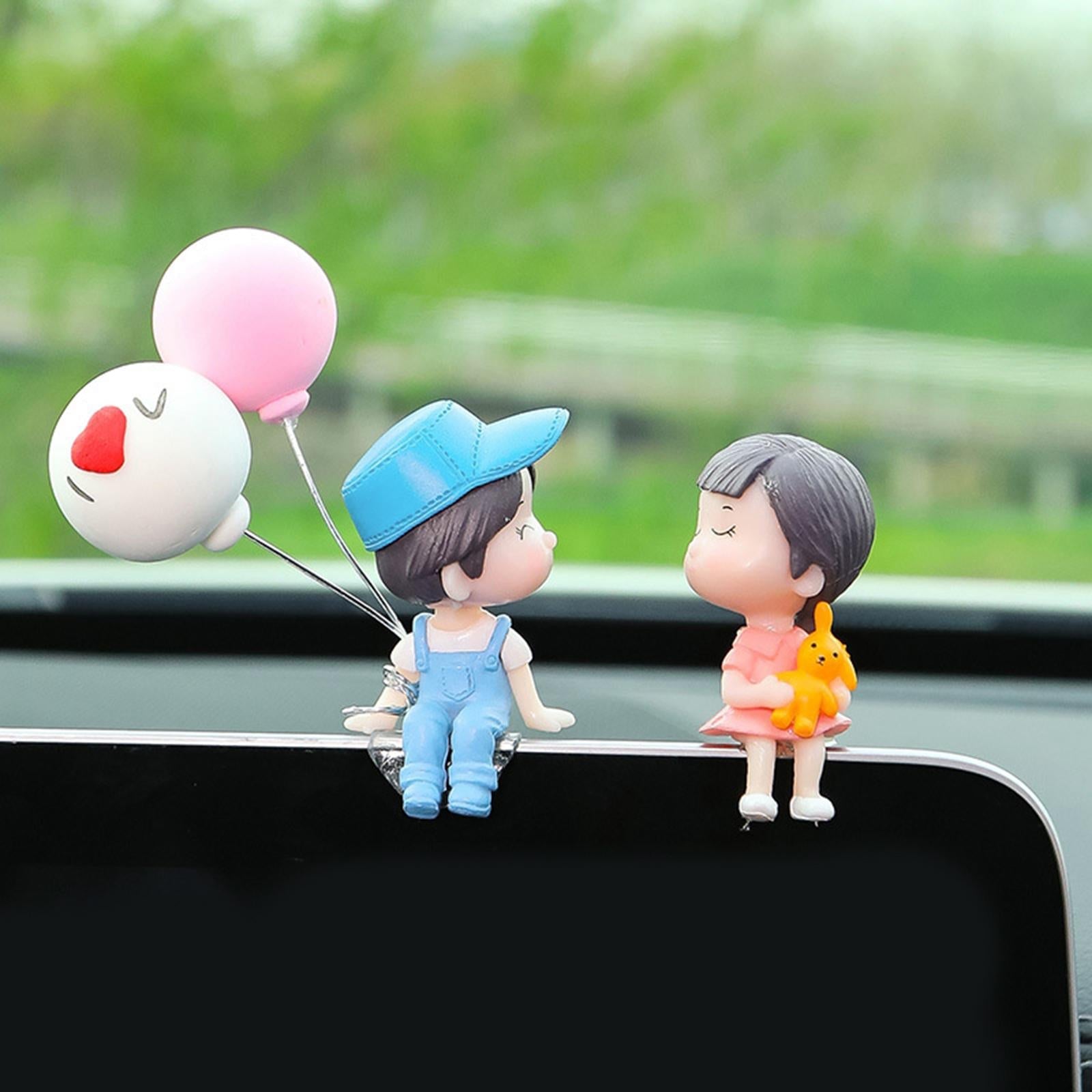 2 Pieces Car Dashboard Decorations Crafts for Themed Bedroom Desk Cab Couple Doll balloon