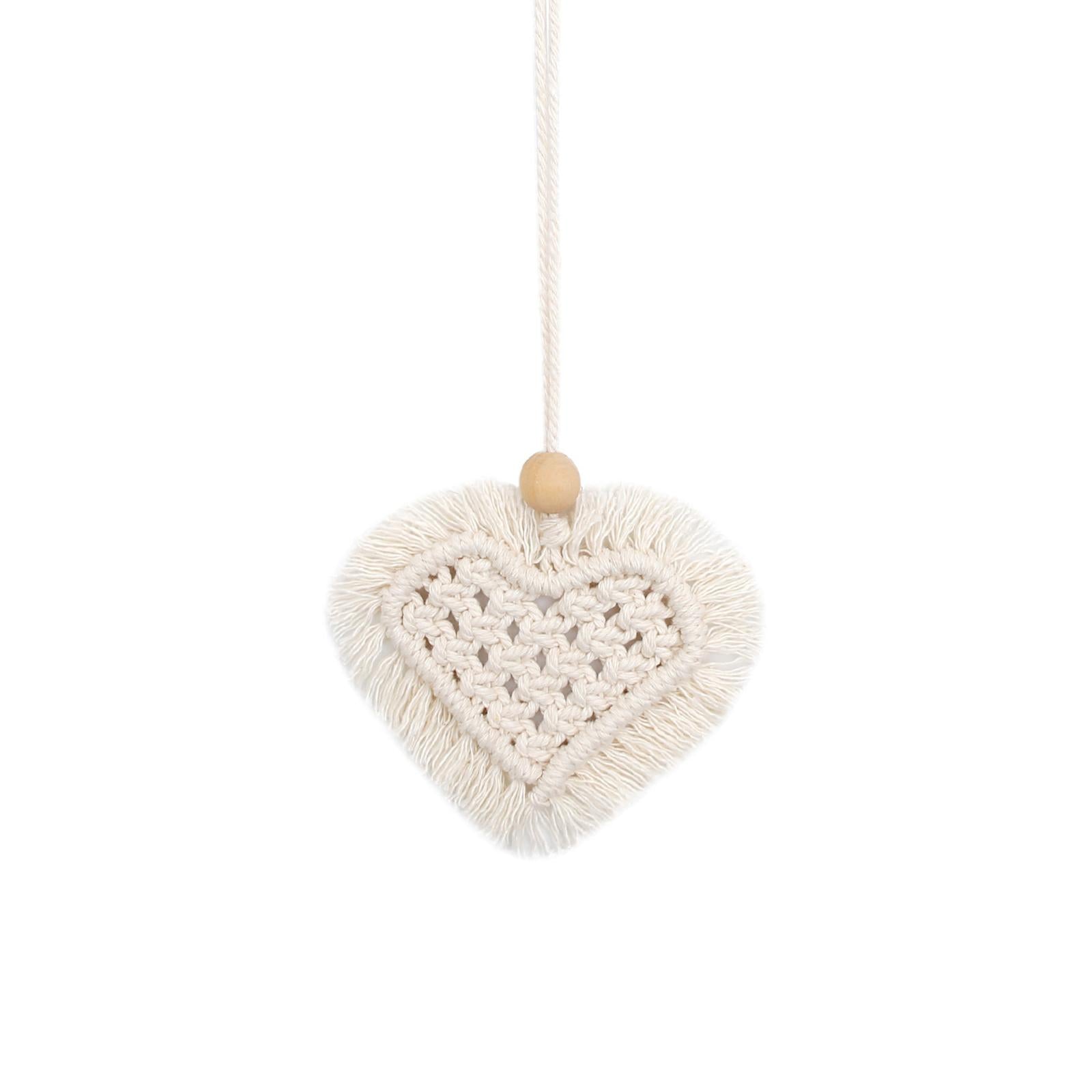 2xBoho Car Hanging Charm with Wooden Bead for Wall Hanging Car Decoration White