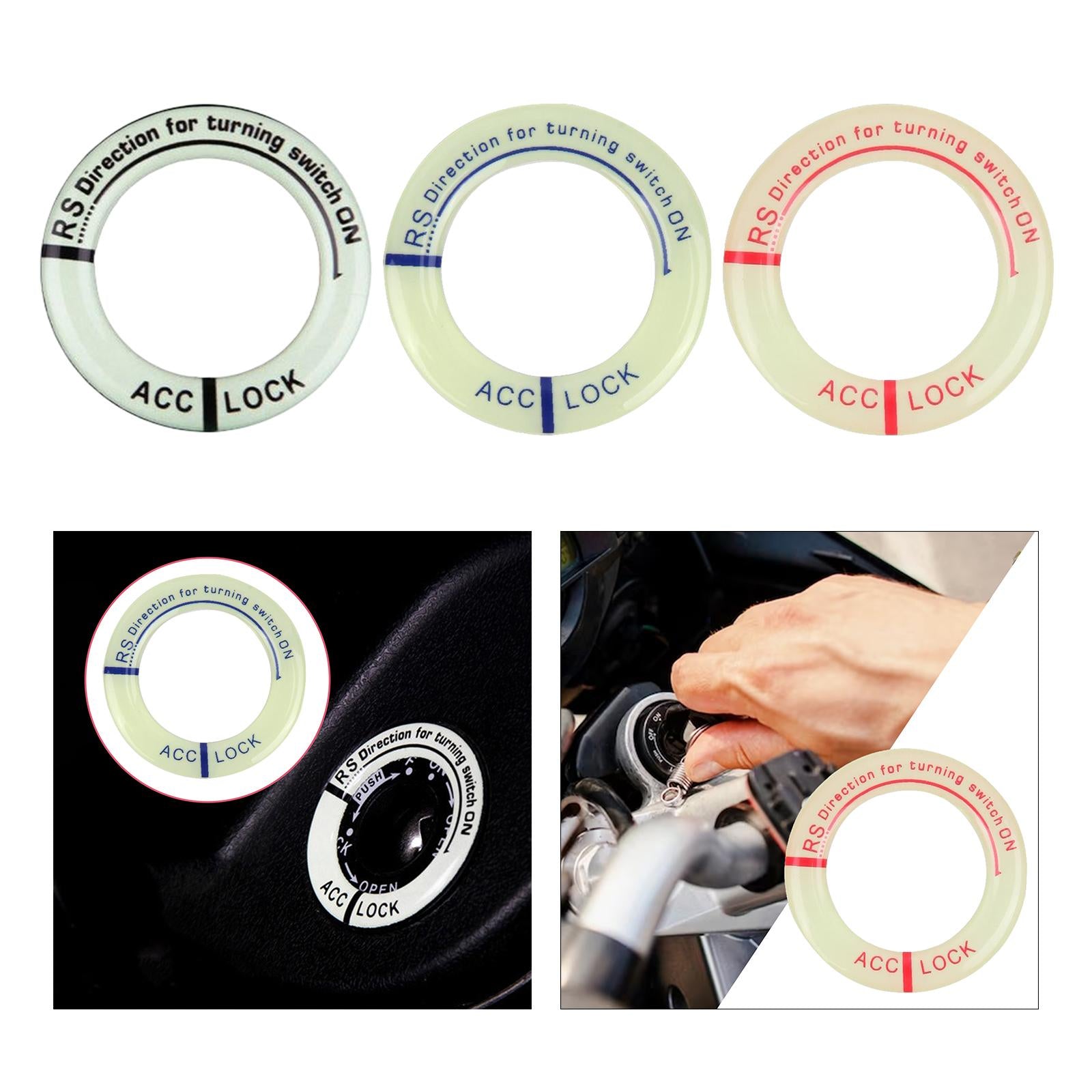 2xUniversal Ignition Switch Decoration Rings Glow in The Dark luminous Black