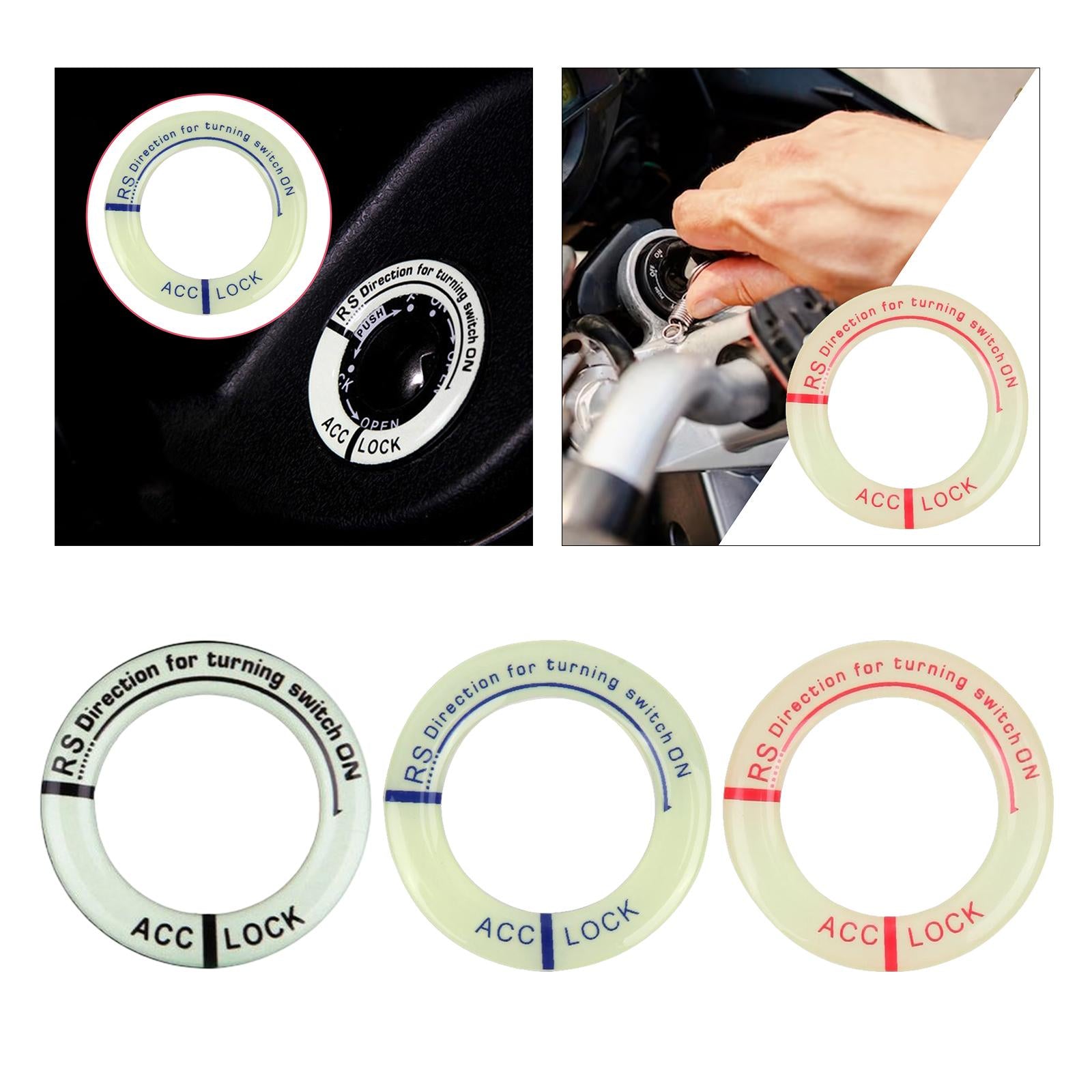 4xUniversal Ignition Switch Decoration Rings Glow in The Dark luminous Black