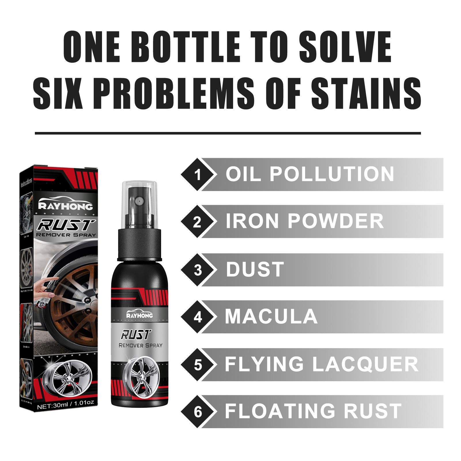 4xMultipurpose Car Rust Remover Spray for Door Handles Bikes Trucks 30ml in Box