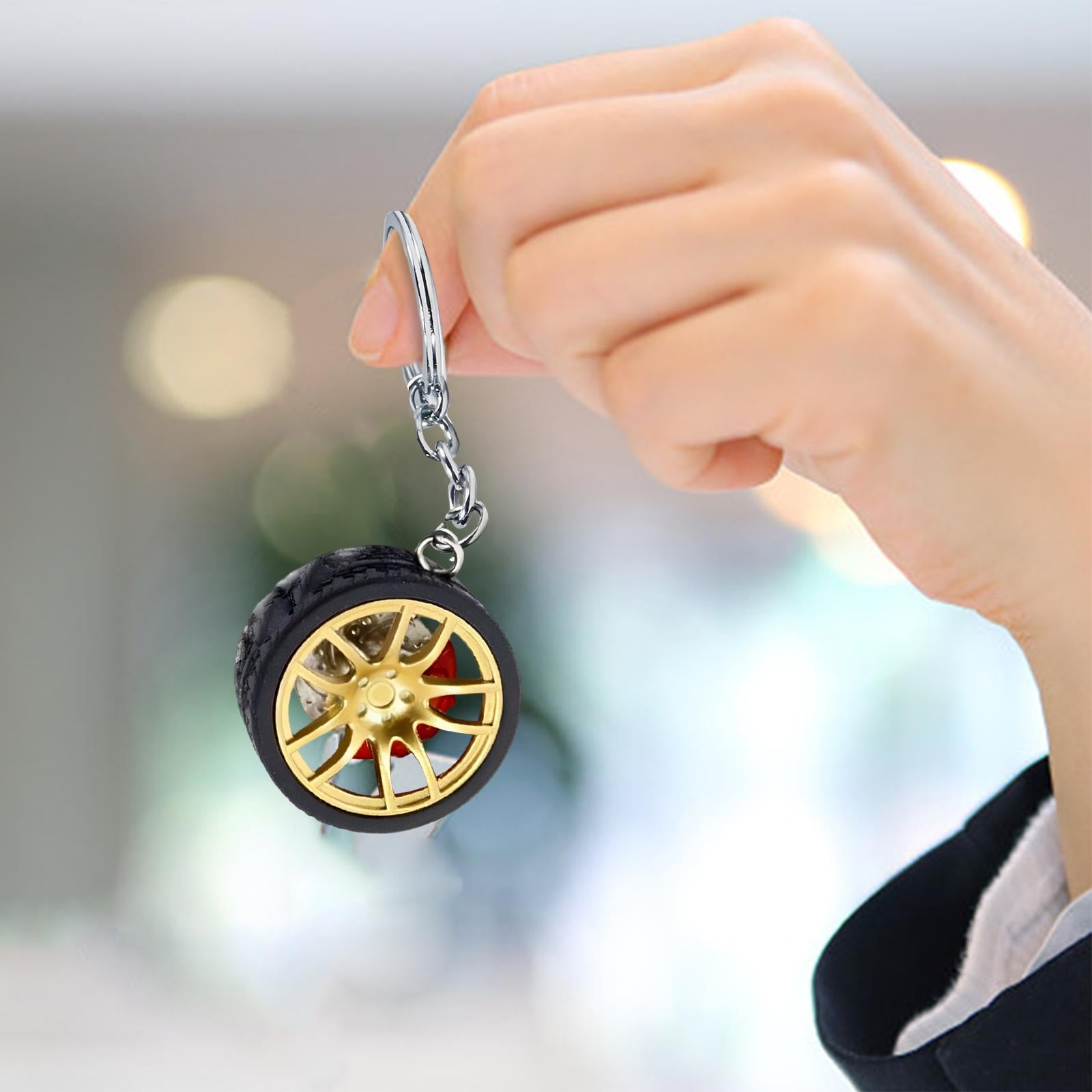 2xMini Cute Tire Keyring Creative Automobile Car Parts Model Key Chains Lovers Yellow