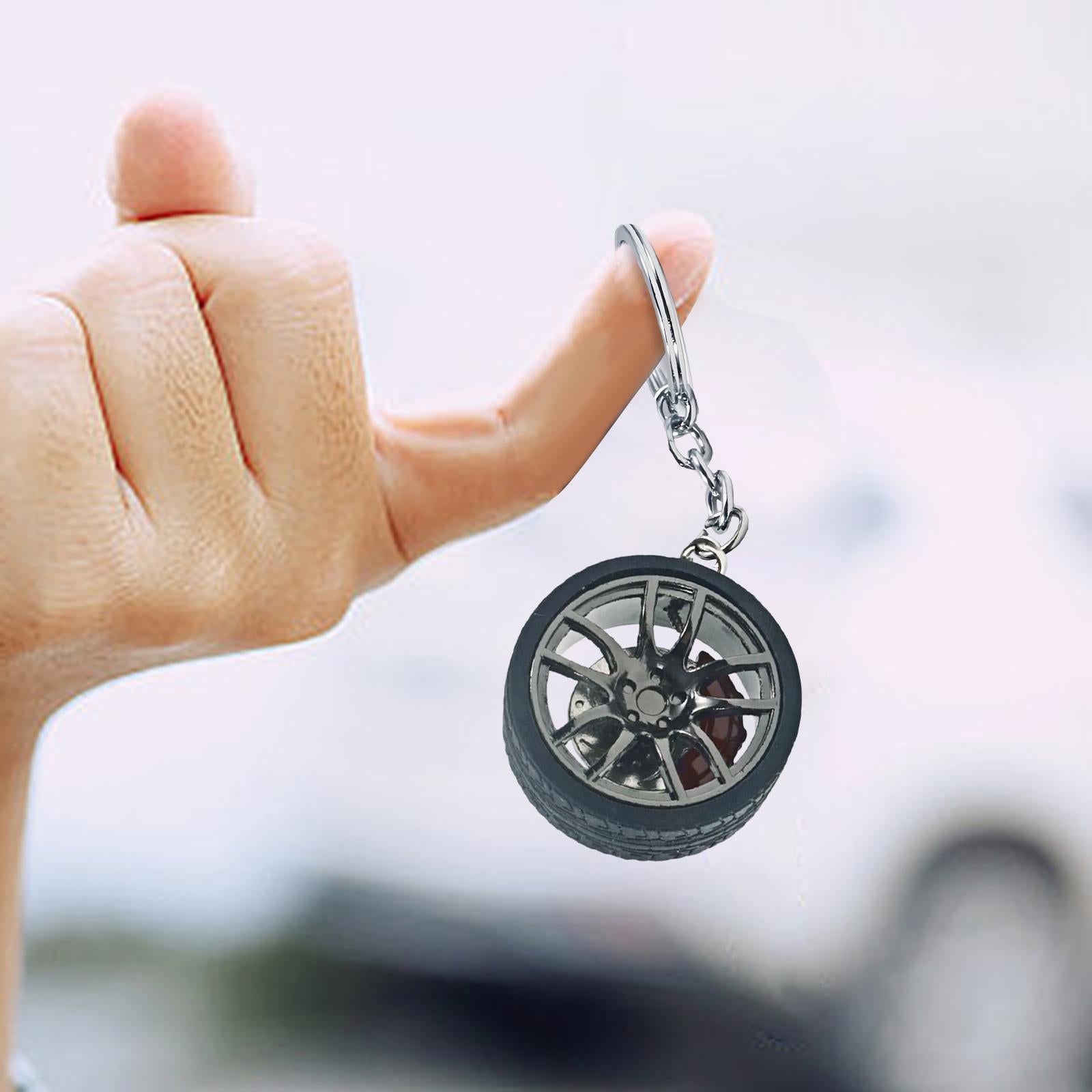 4xMini Cute Tire Keyring Creative Automobile Car Parts Model Key Chains Lovers Black