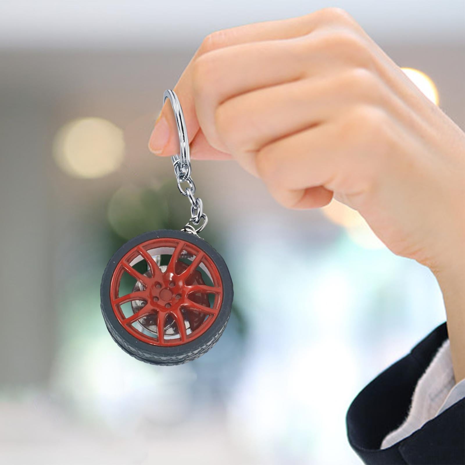 3xMini Cute Tire Keyring Creative Automobile Car Parts Model Key Chains Lovers Red