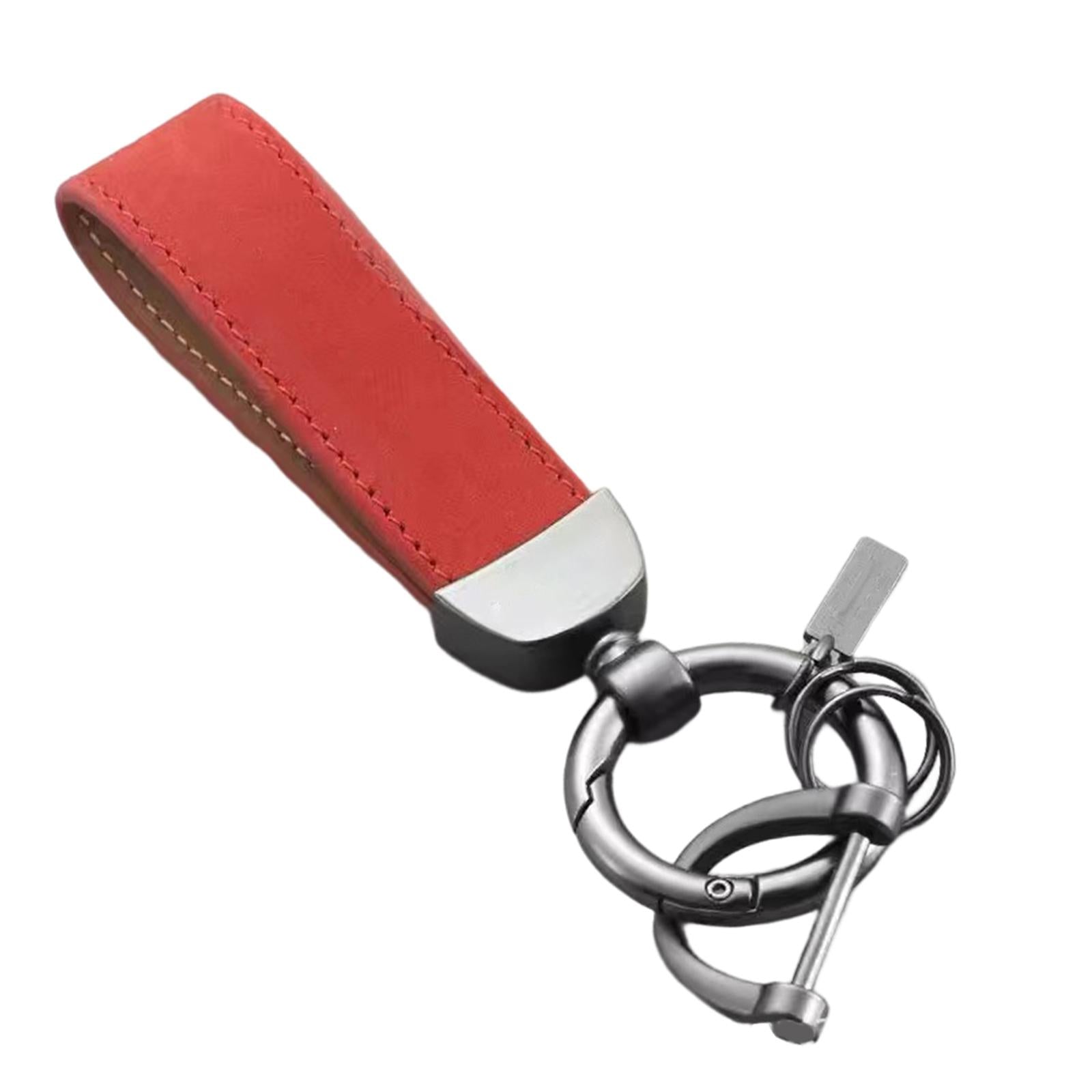 3xPU Leather Keychain Decor Gift Key Ring Clip for Backpack Purse Handbag Red
