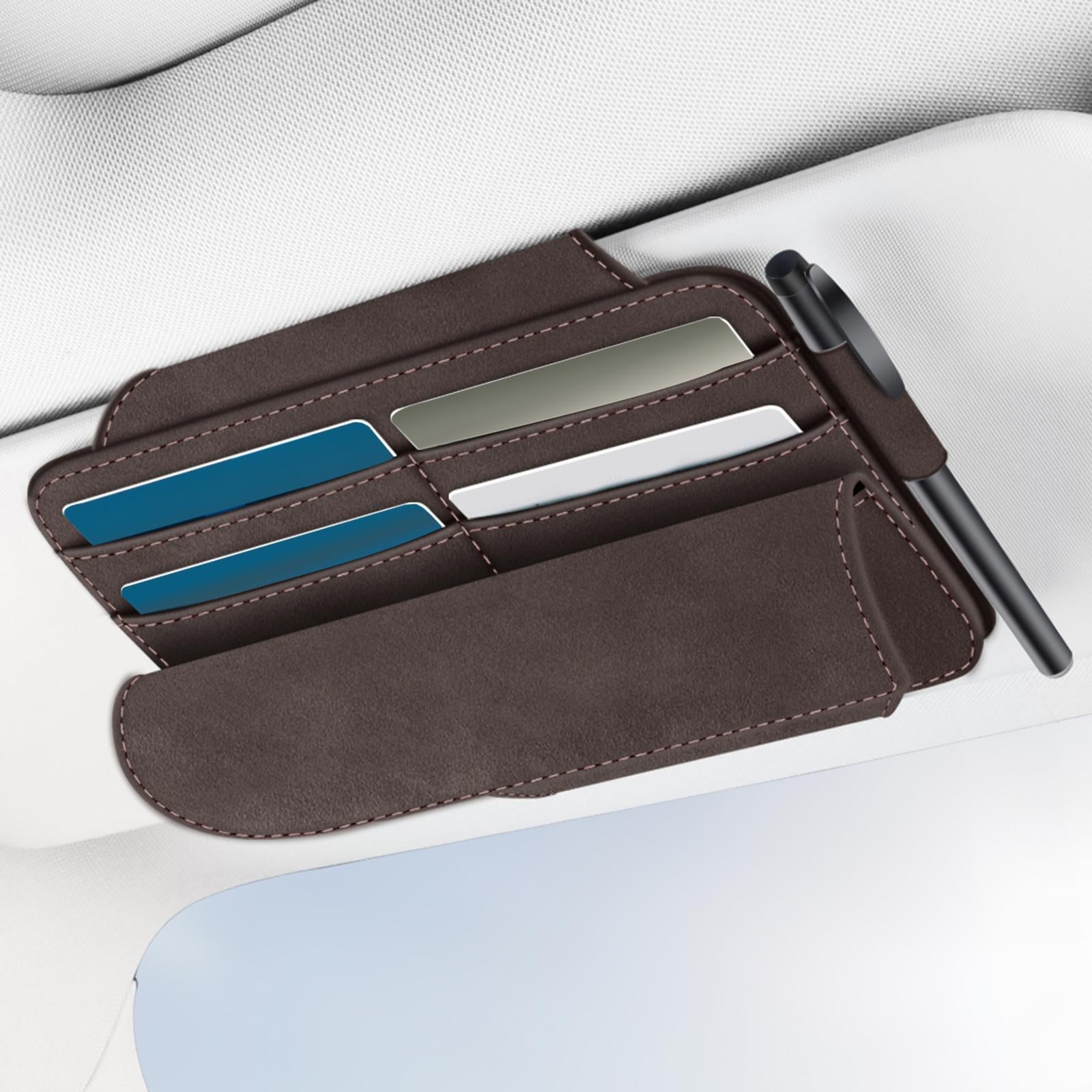 Car Sun Visor Organizer Car Visor Accessories Ticket Card Holder Storage Bag Brown