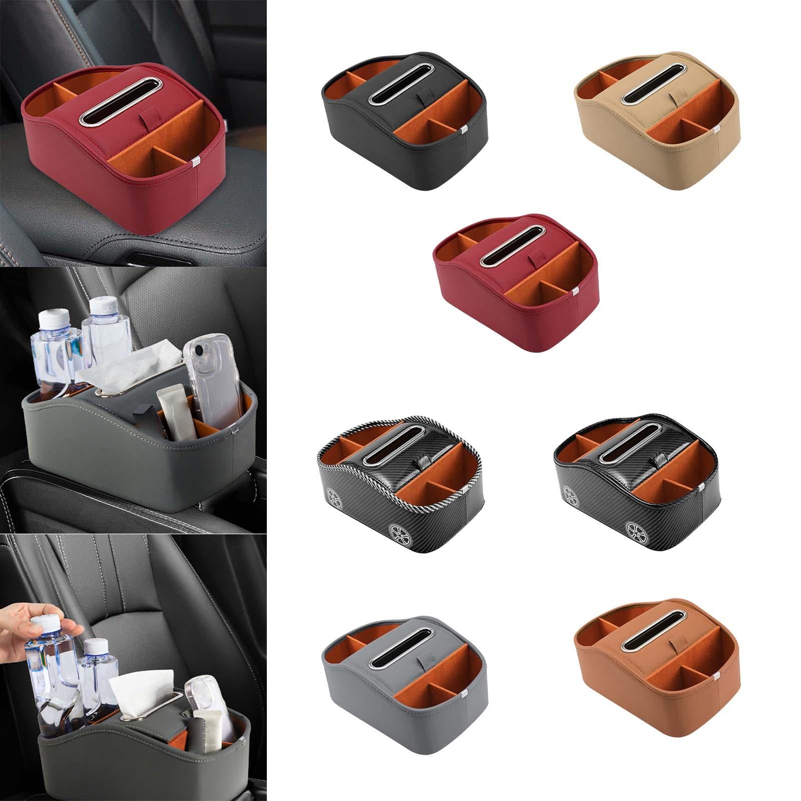 Car Armrest Storage Box Console Organizer for Lipstick Key Paper Towels black