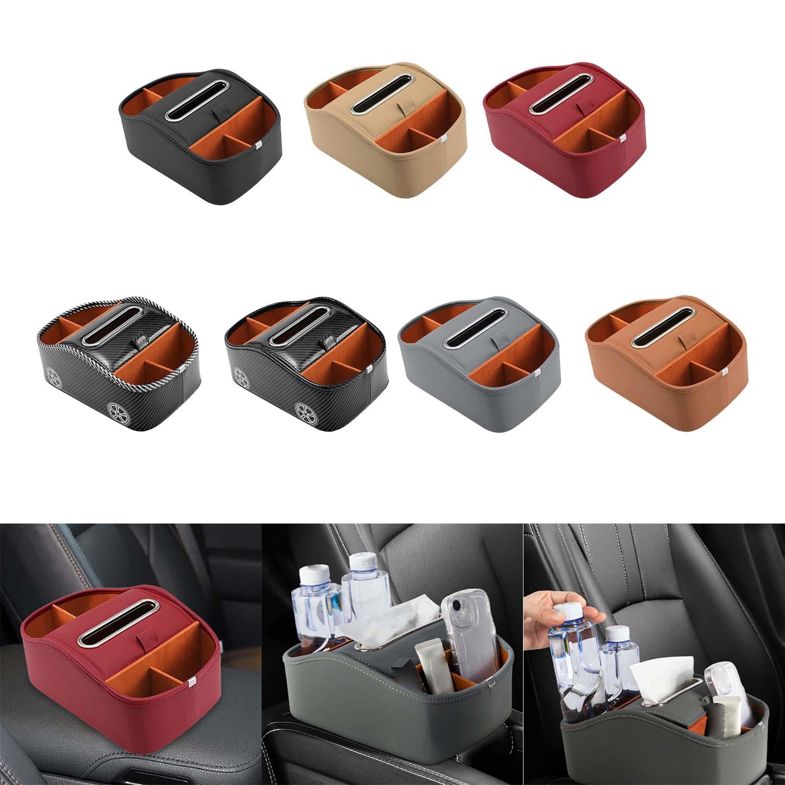 Car Armrest Storage Box Console Organizer for Lipstick Key Paper Towels black