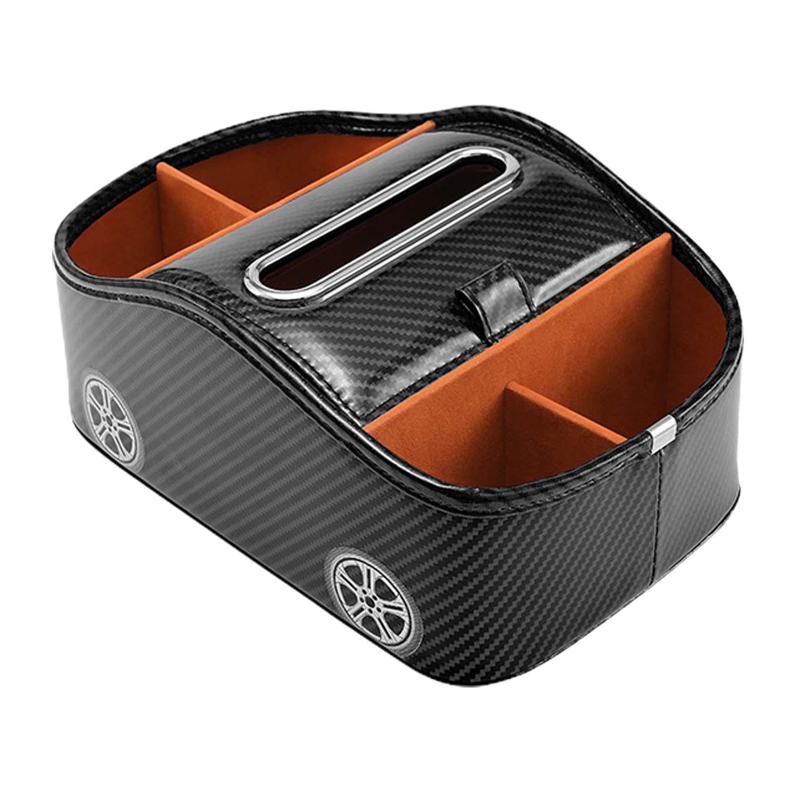 Car Armrest Storage Box Console Organizer for Lipstick Key Paper Towels carbon fiber black