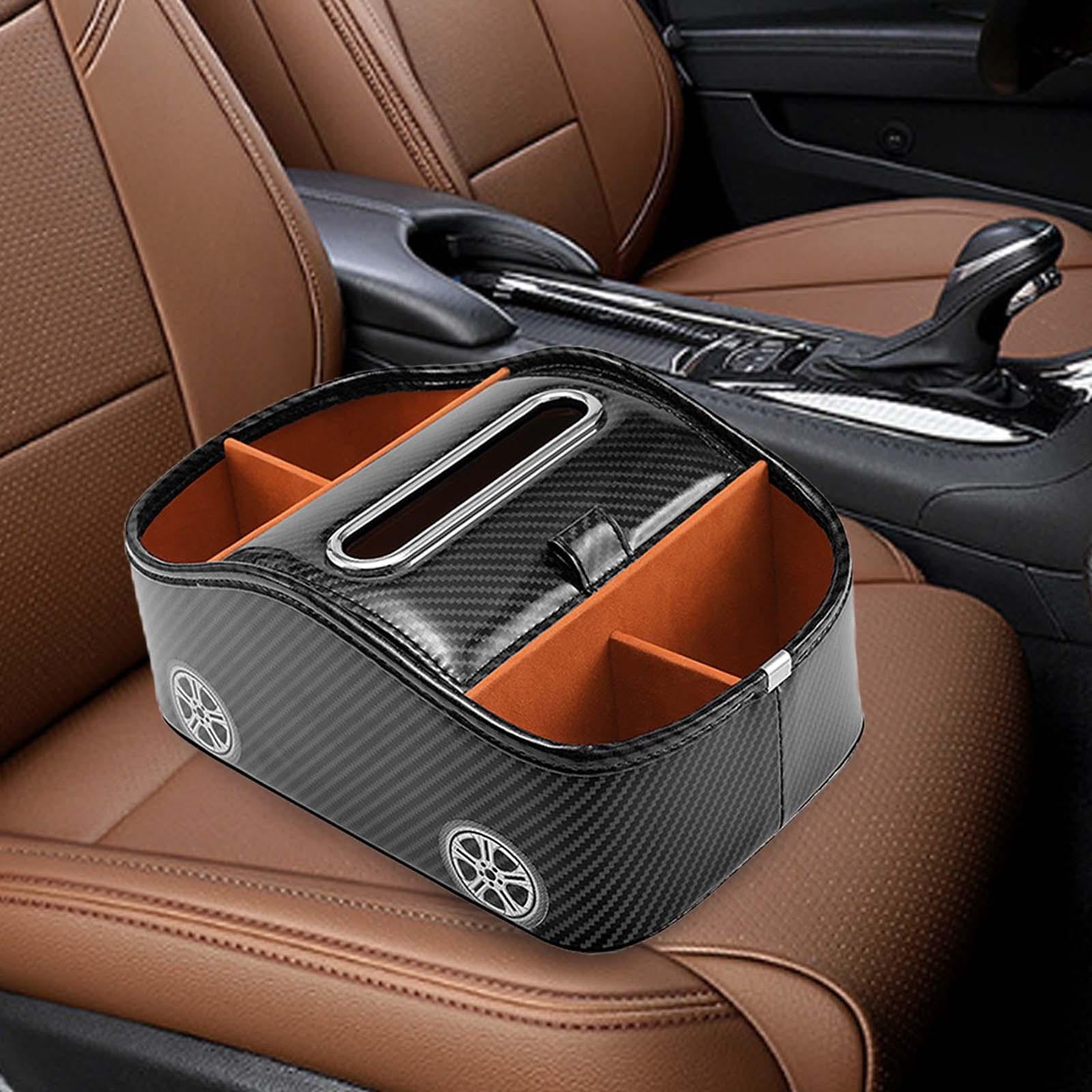 Car Armrest Storage Box Console Organizer for Lipstick Key Paper Towels carbon fiber black