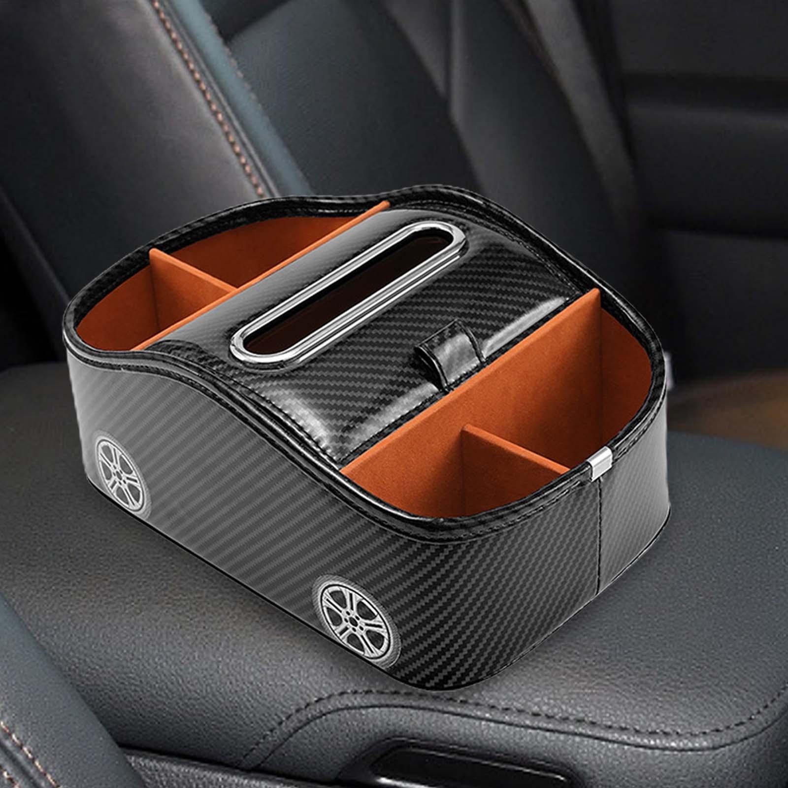 Car Armrest Storage Box Console Organizer for Lipstick Key Paper Towels carbon fiber black