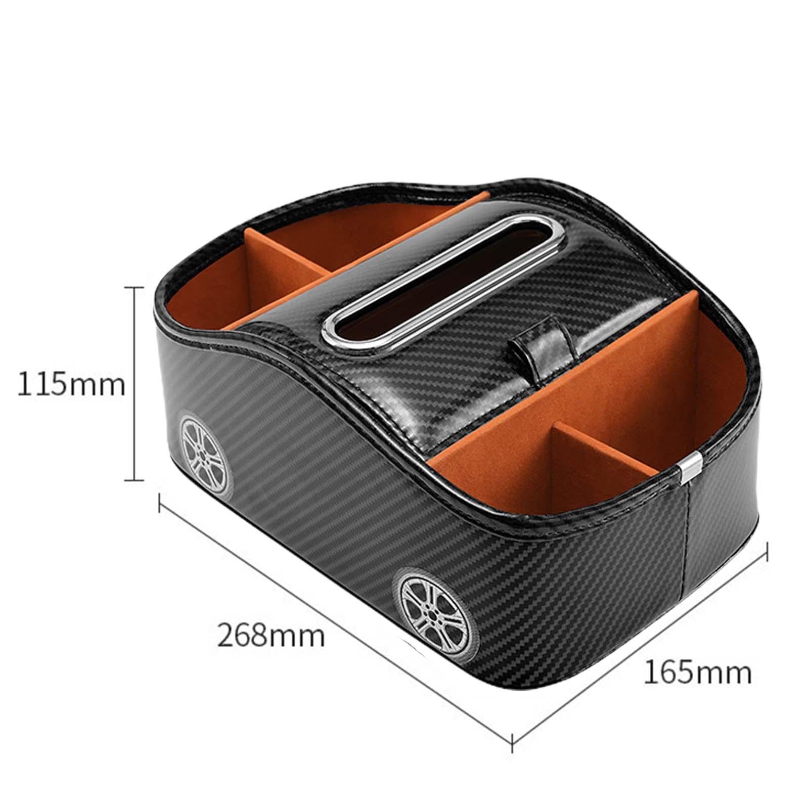 Car Armrest Storage Box Console Organizer for Lipstick Key Paper Towels carbon fiber black