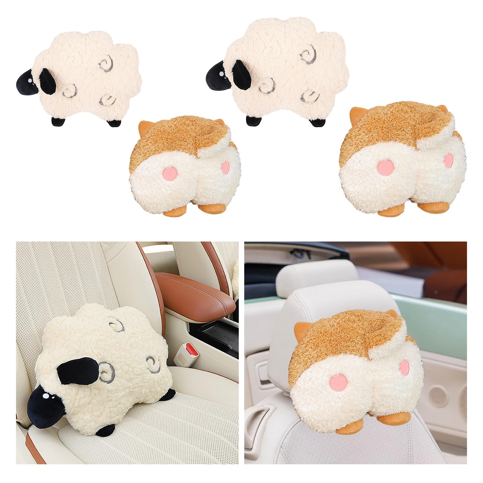 Car Pillow Attachment Car Cushion for Travelling Driving Decor 26cmx27cm Lamb