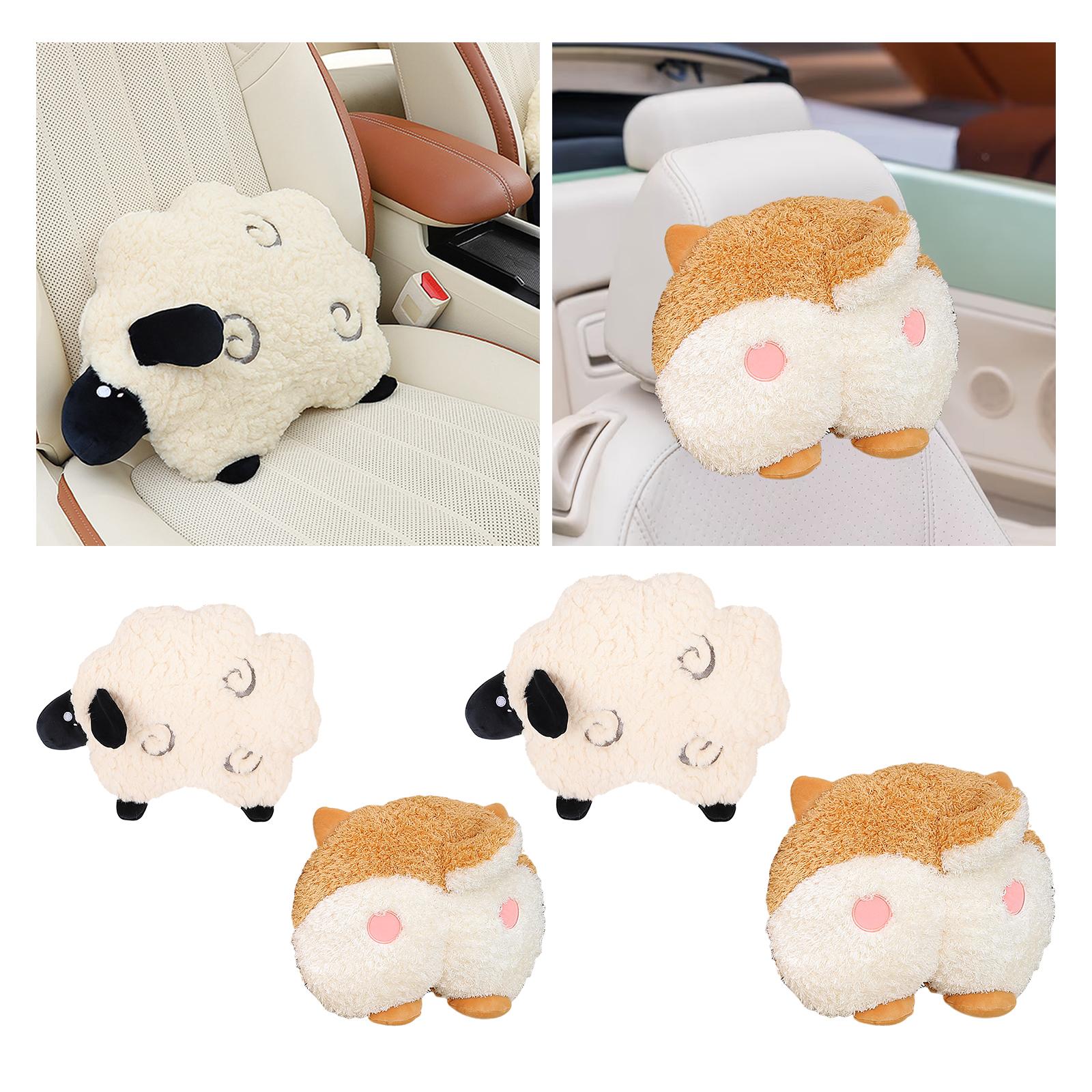 Car Pillow Attachment Car Cushion for Travelling Driving Decor 26cmx27cm Lamb