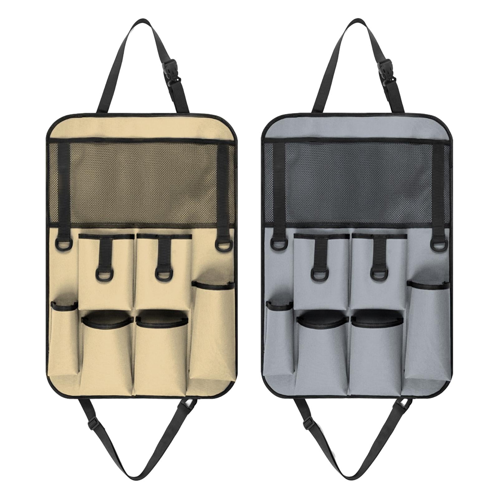 Car Back Seat Organizer Bottle Bag Kick Mat for Snacks Tissue Box Books Khaki