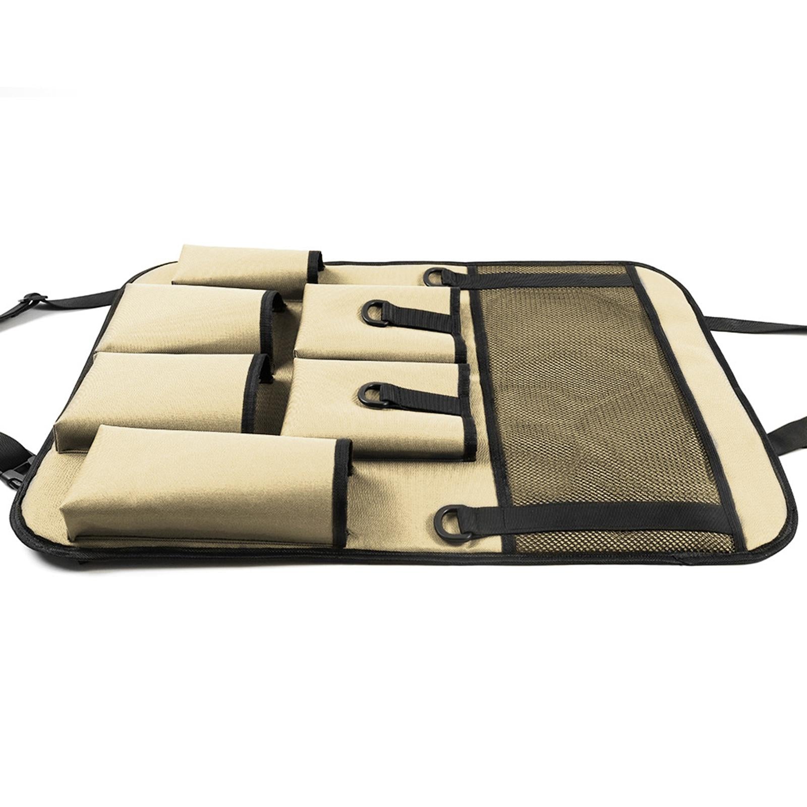 Car Back Seat Organizer Bottle Bag Kick Mat for Snacks Tissue Box Books Khaki