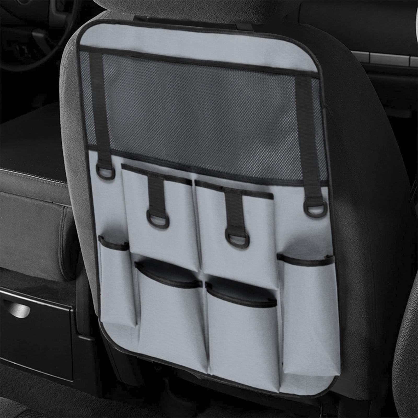 Car Back Seat Organizer Bottle Bag Kick Mat for Snacks Tissue Box Books Gray