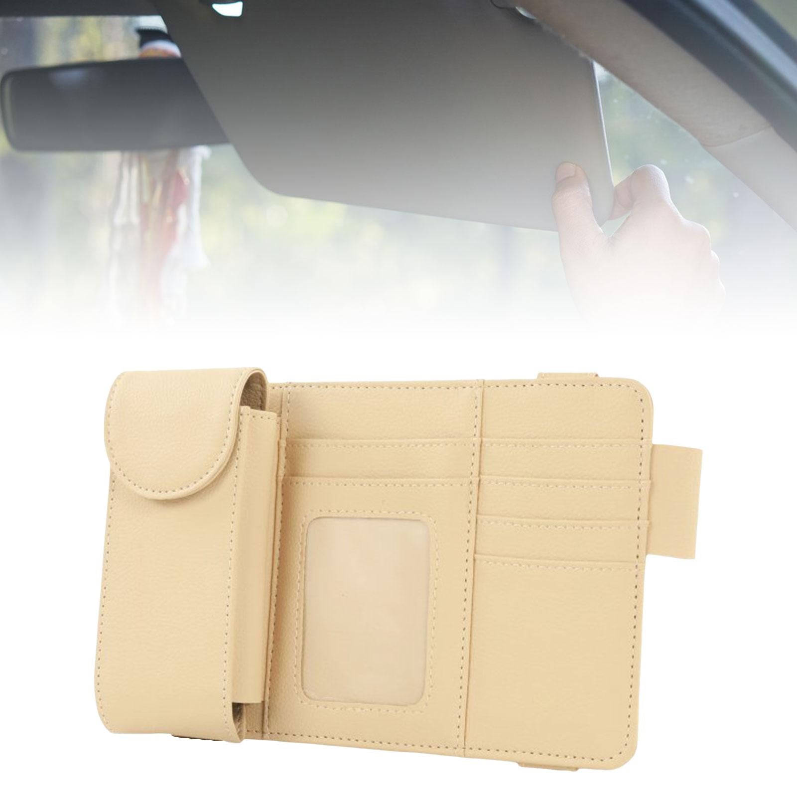 Car Sun Visor Storage Organizer Durable Premium Vehicle Interior Accessories Beige