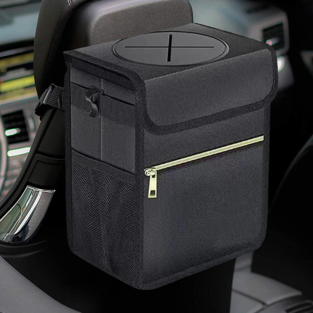 Car Garbage Can Car Trash Bin Organizer Multipurpose Black Durable Leakproof