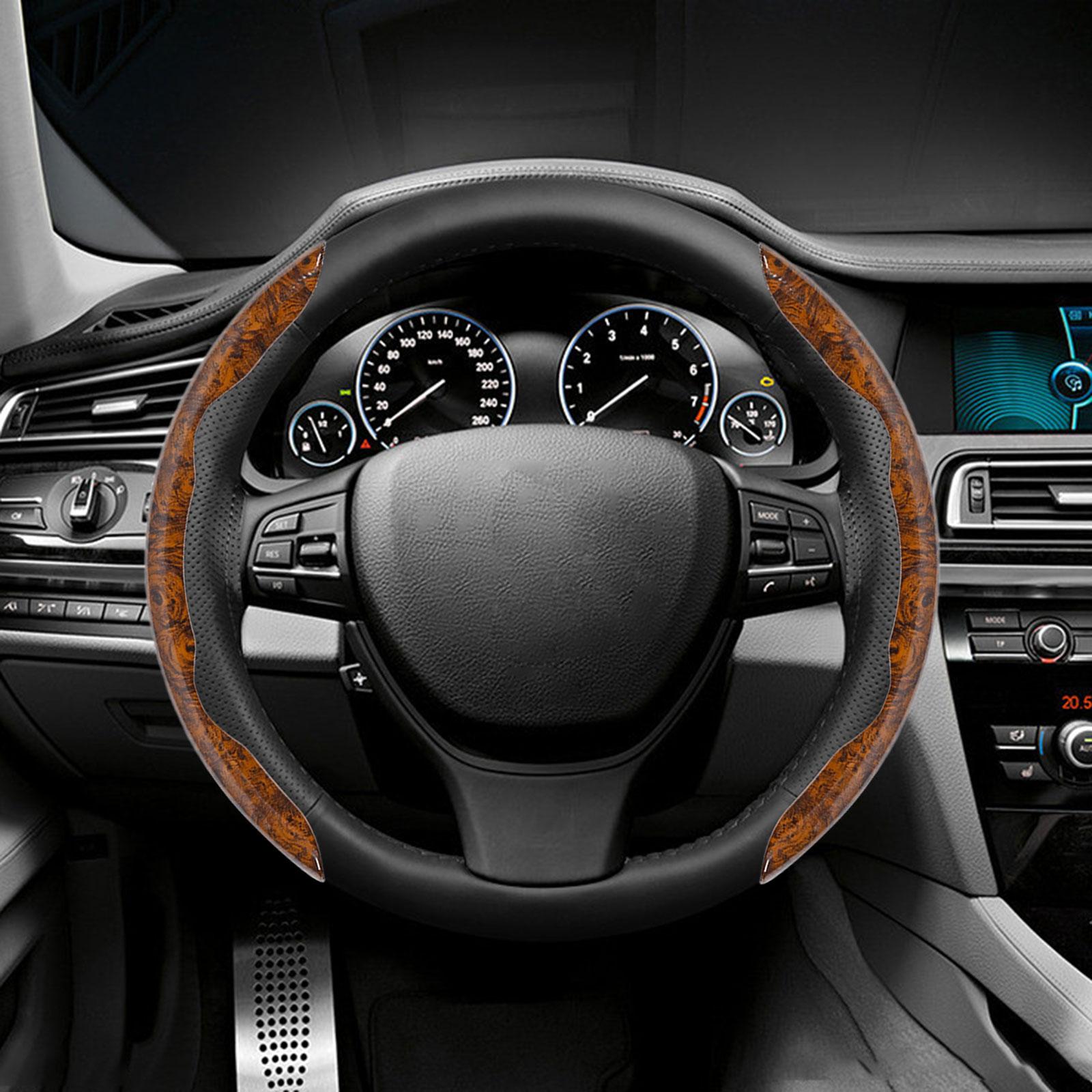 2 Pieces Car Steering Wheel Covers Durable Smooth Auto Interior Accessories brown