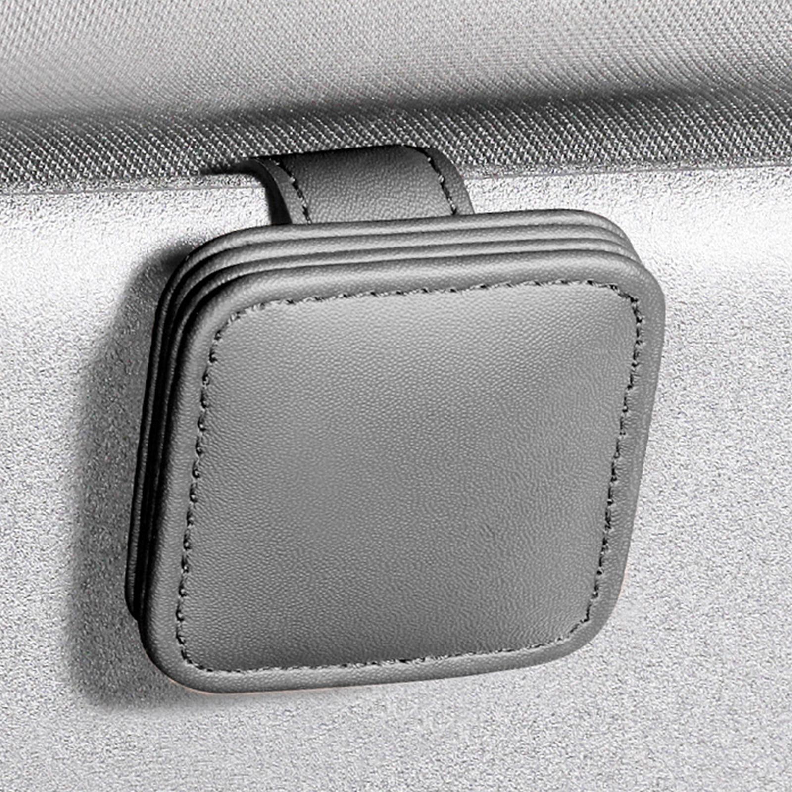 Sunglasses Holder for Car Sun Visor PU Leather for Automotive SUV Truck Gray