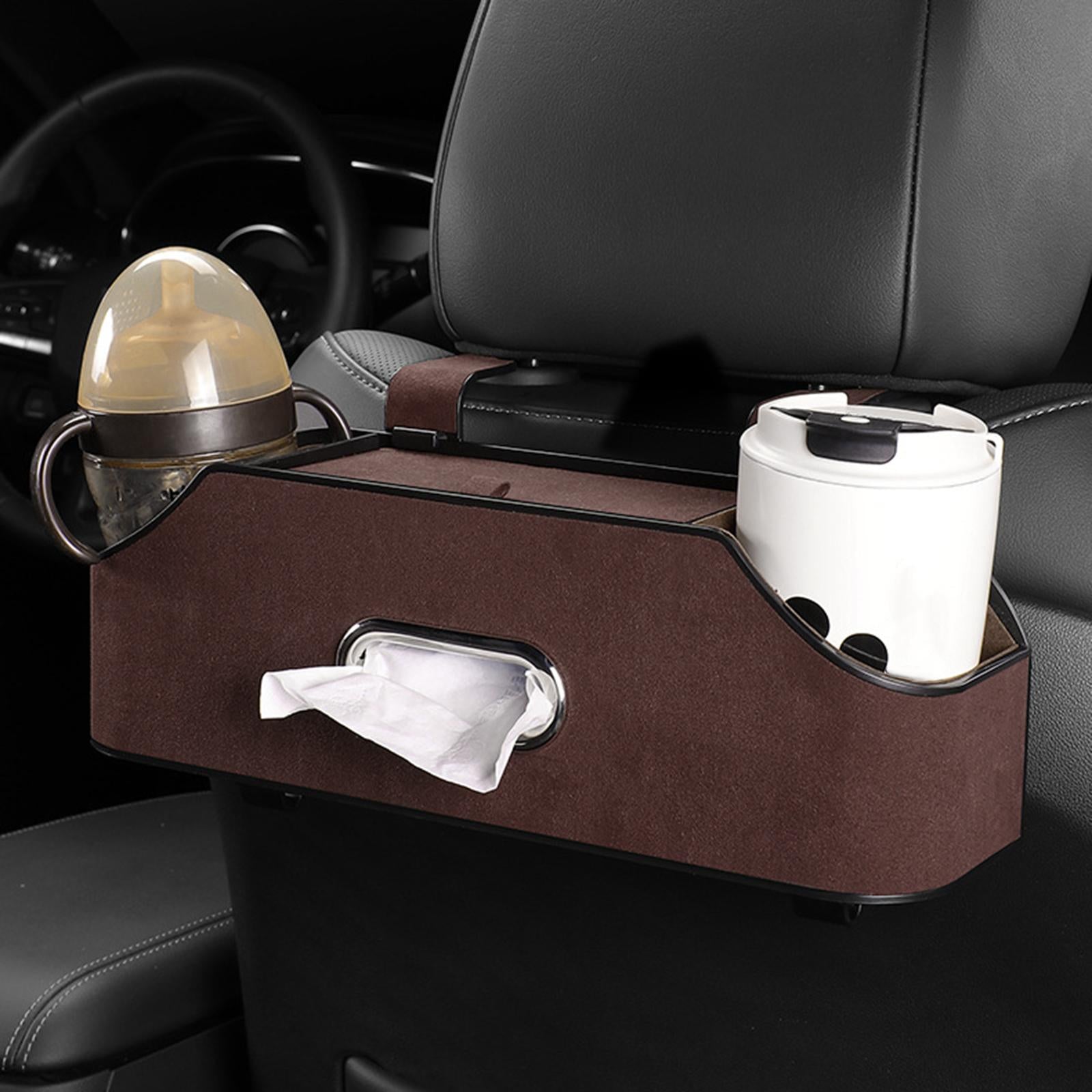 Car Headrest Organizer with 2 Drink Cup Holder for Travel Baby Toddlers Brown